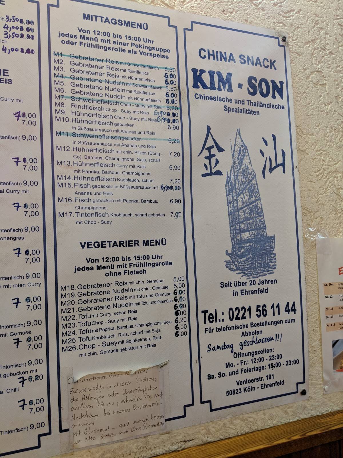 Speisekarte Von China Imbiss Kim Son Restaurant K Ln