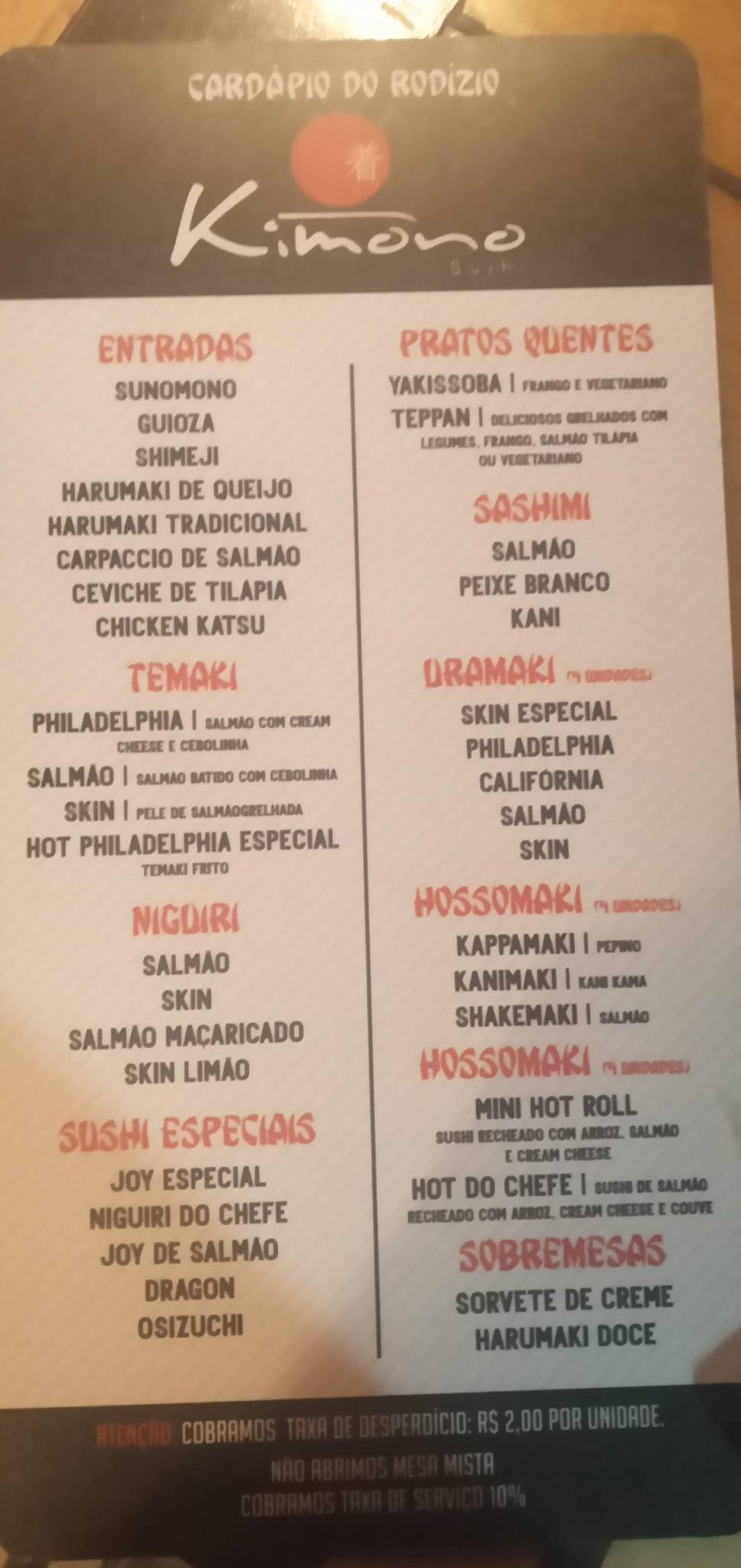 Kimono Sushi cardápio