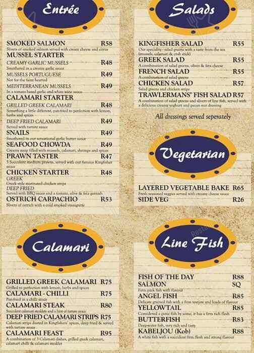 Menu de The Kingfisher Seafood Restaurant