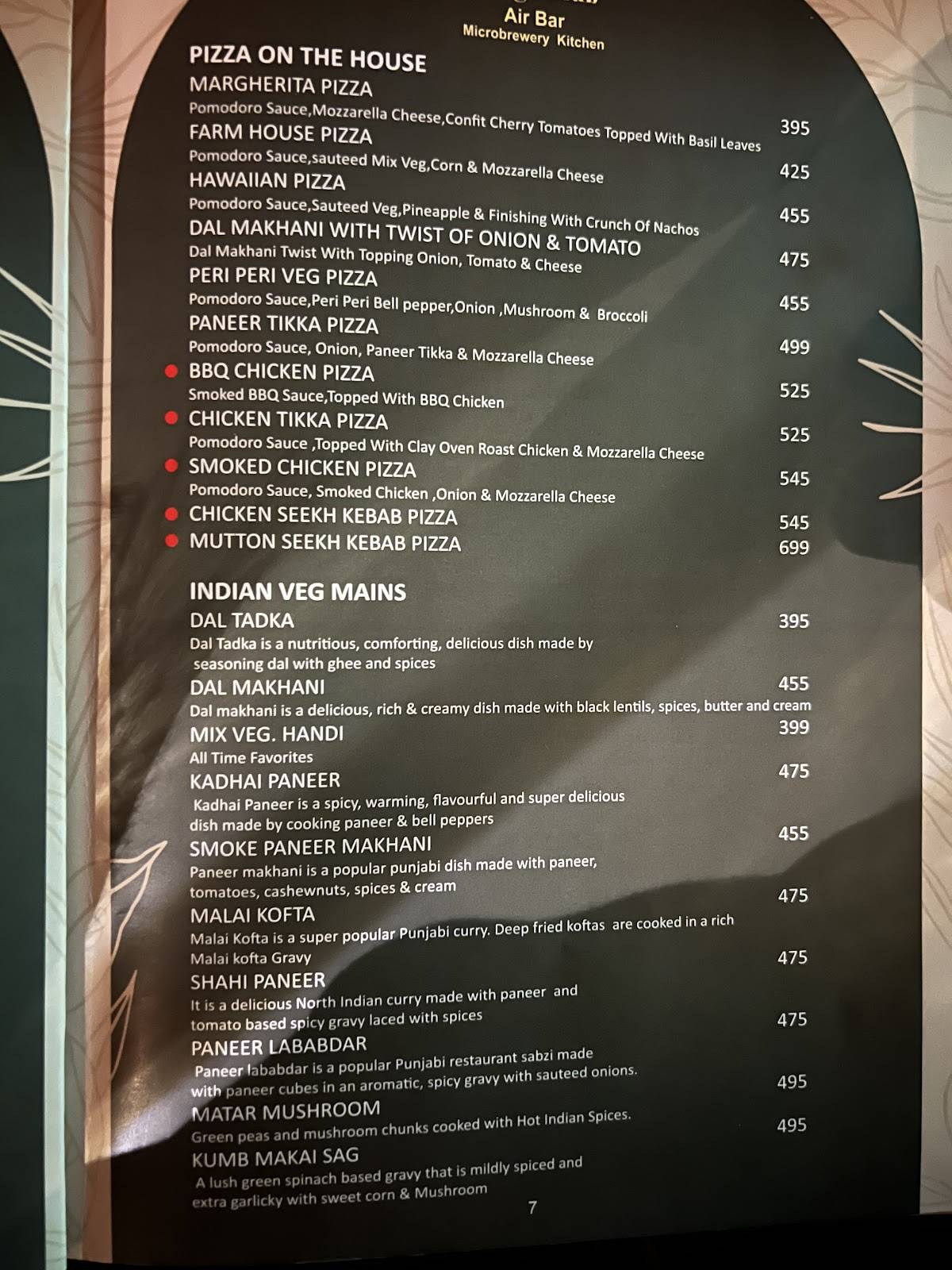 Kings Club menu