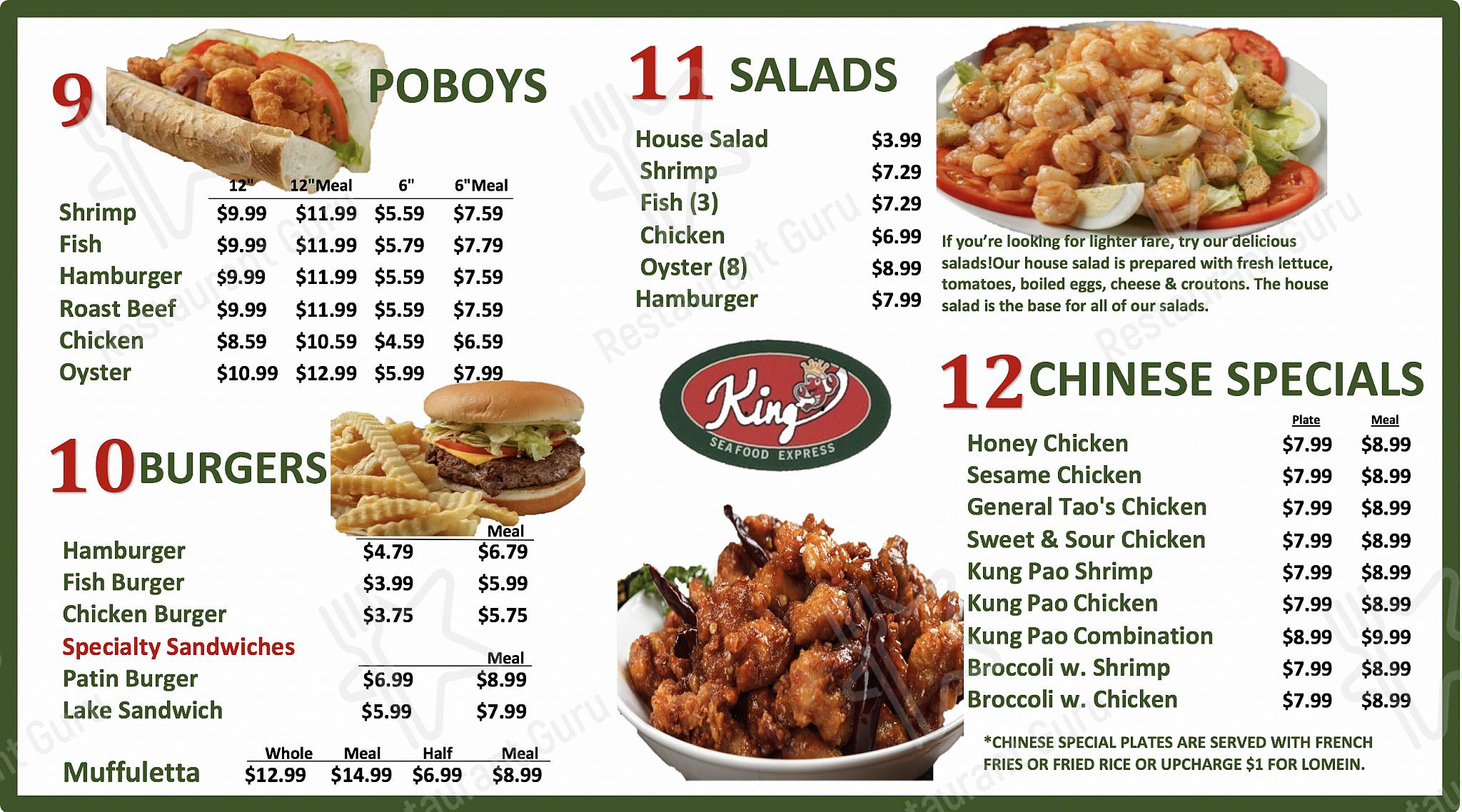 Menu at King’s Seafood New Iberia restaurant, New Iberia