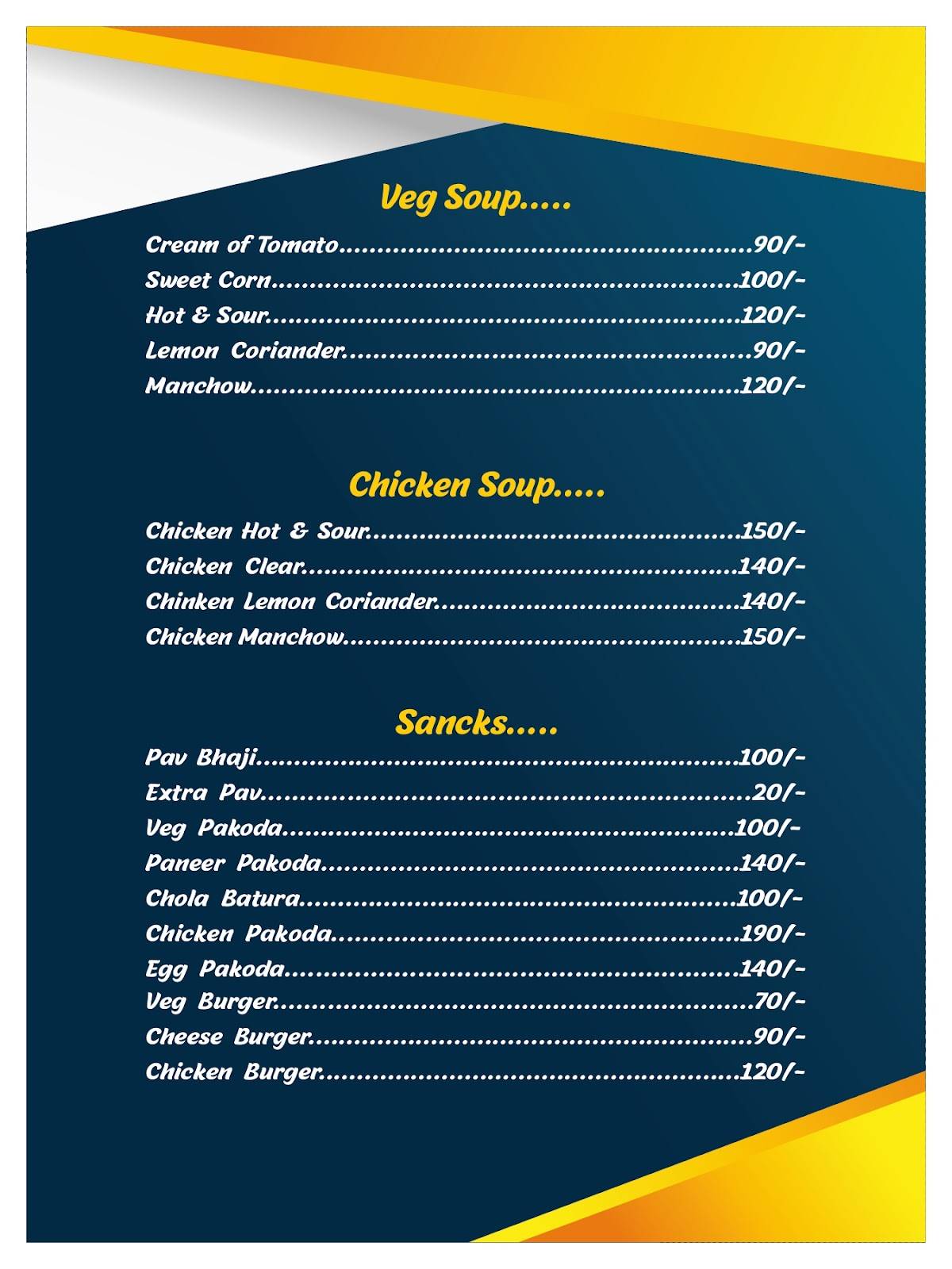 Kingslayer Family Resturant & Party Spot menu