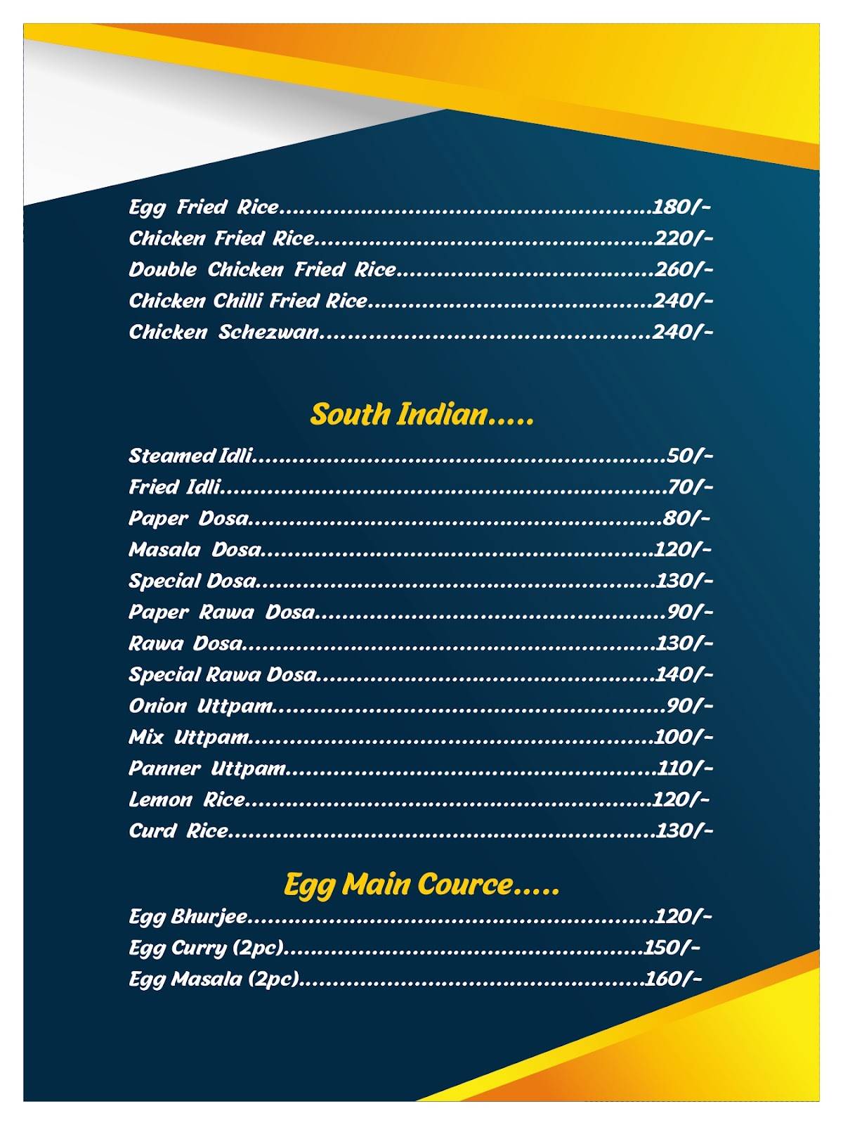 Kingslayer Family Resturant & Party Spot menu