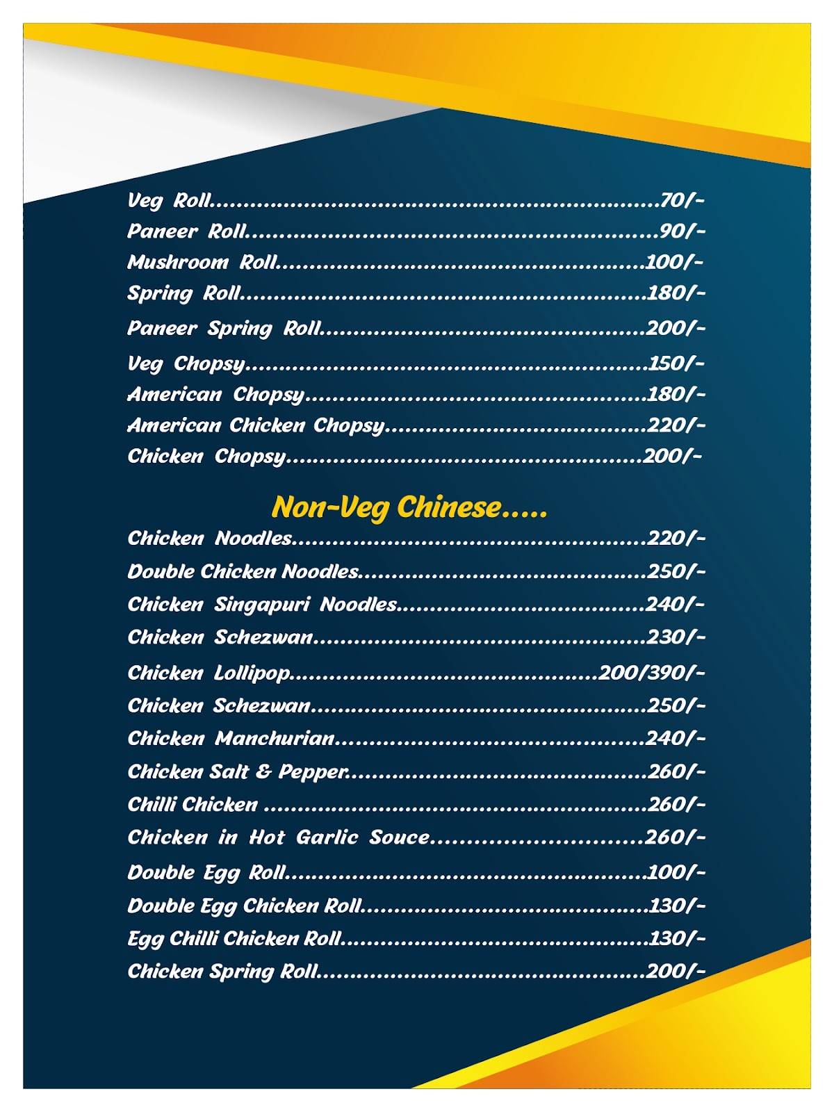 Kingslayer Family Resturant & Party Spot menu