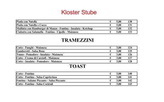 Menu di Kloster Stube 