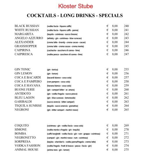 Menu di Kloster Stube 
