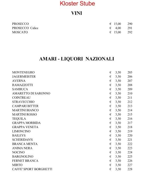 Menu di Kloster Stube 