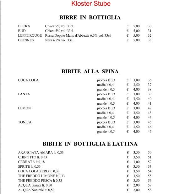 Menu di Kloster Stube 