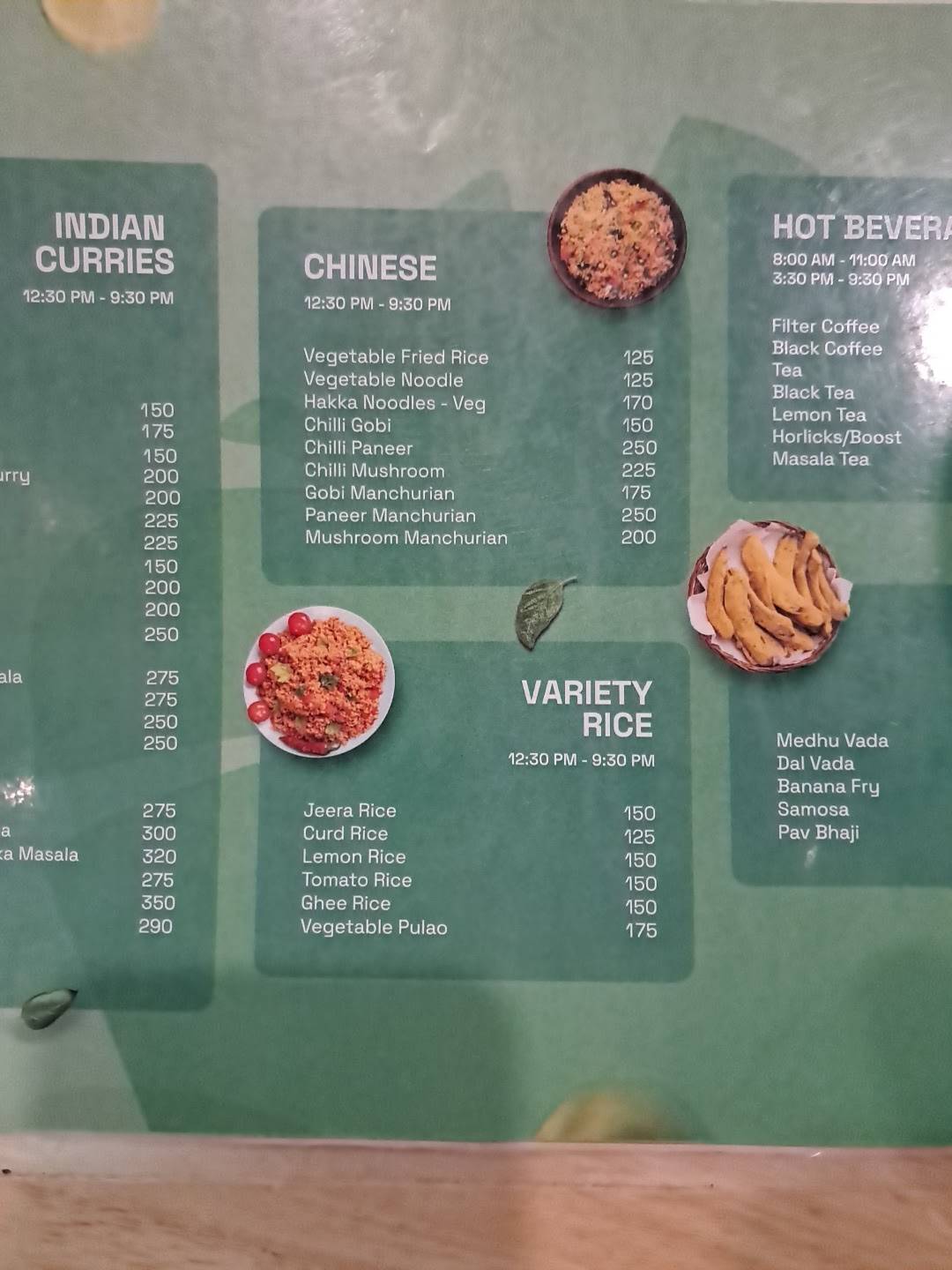 Upahaara restaurant menu