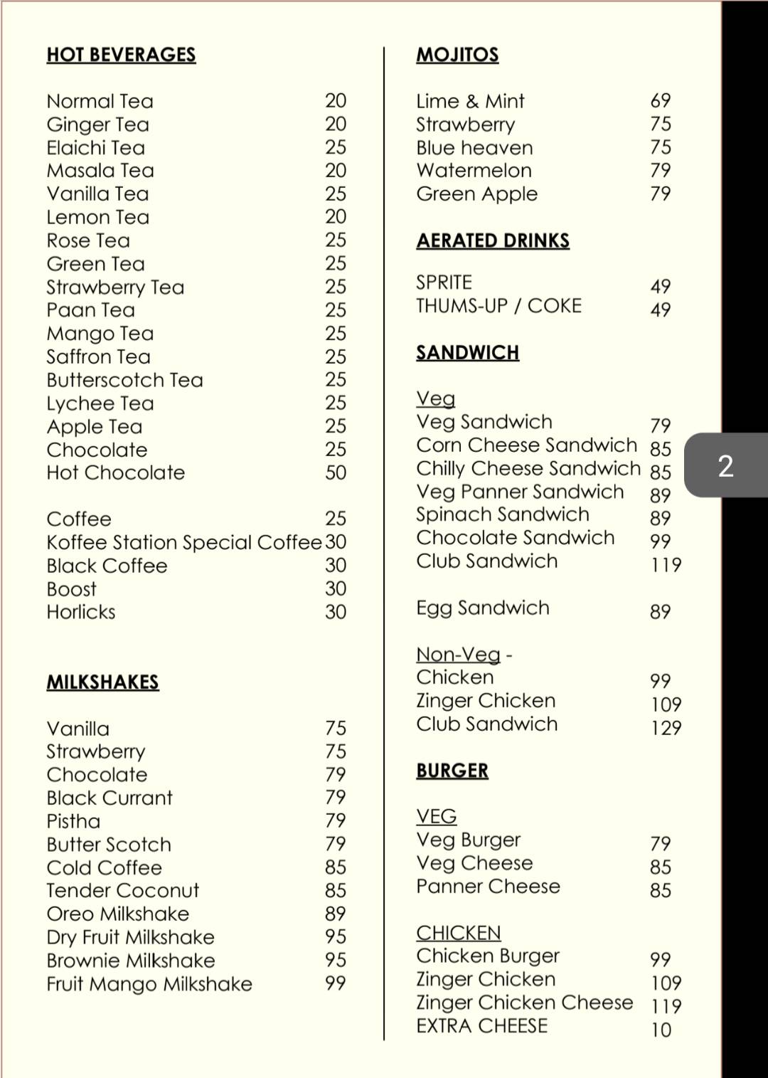Koffee station menu