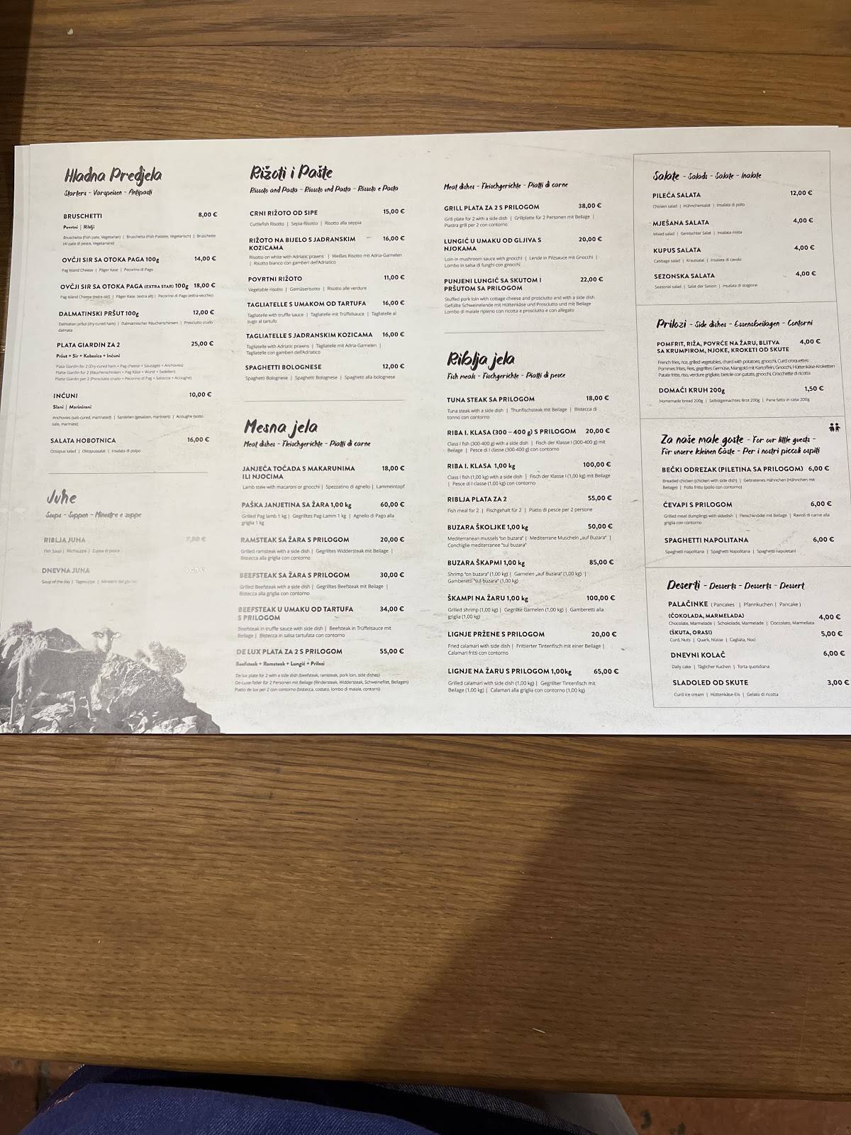 Menu di Konoba Giardin 
