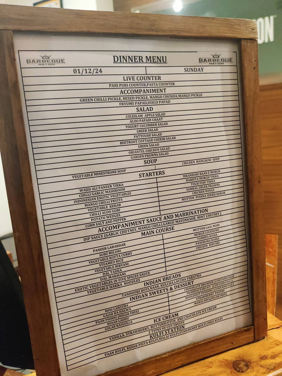 Barbeque Nation menu