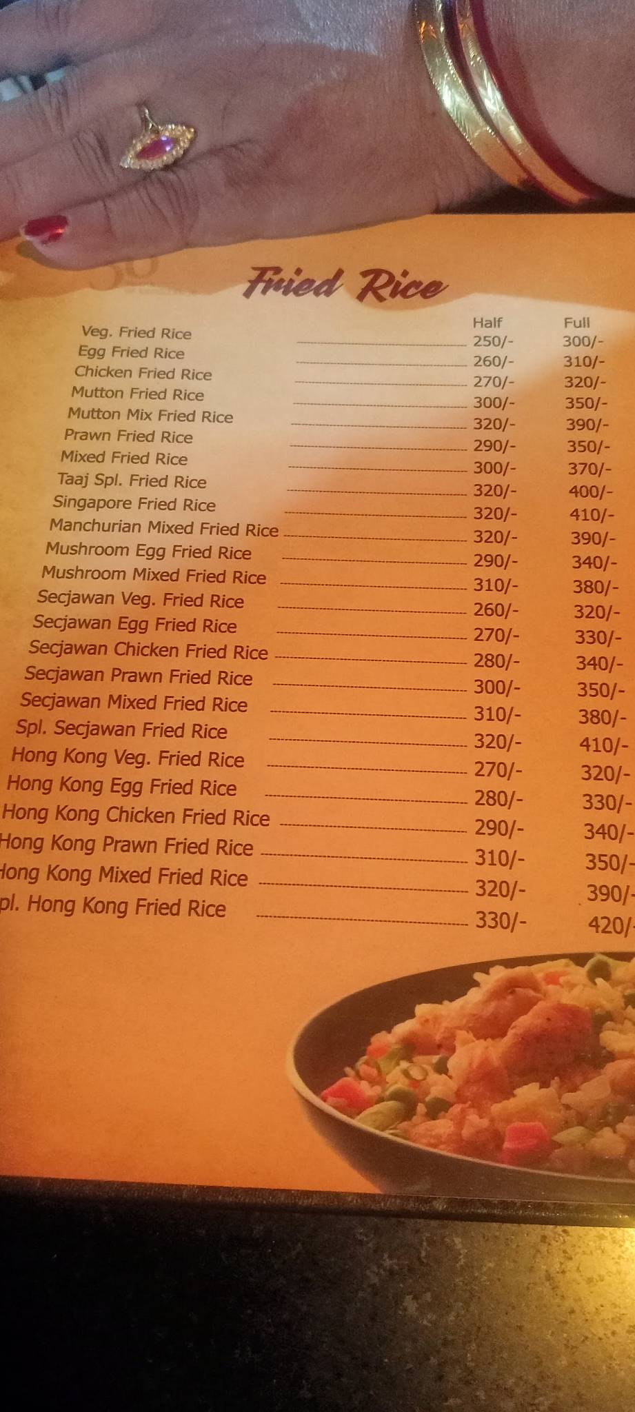 Hotel Taaj menu