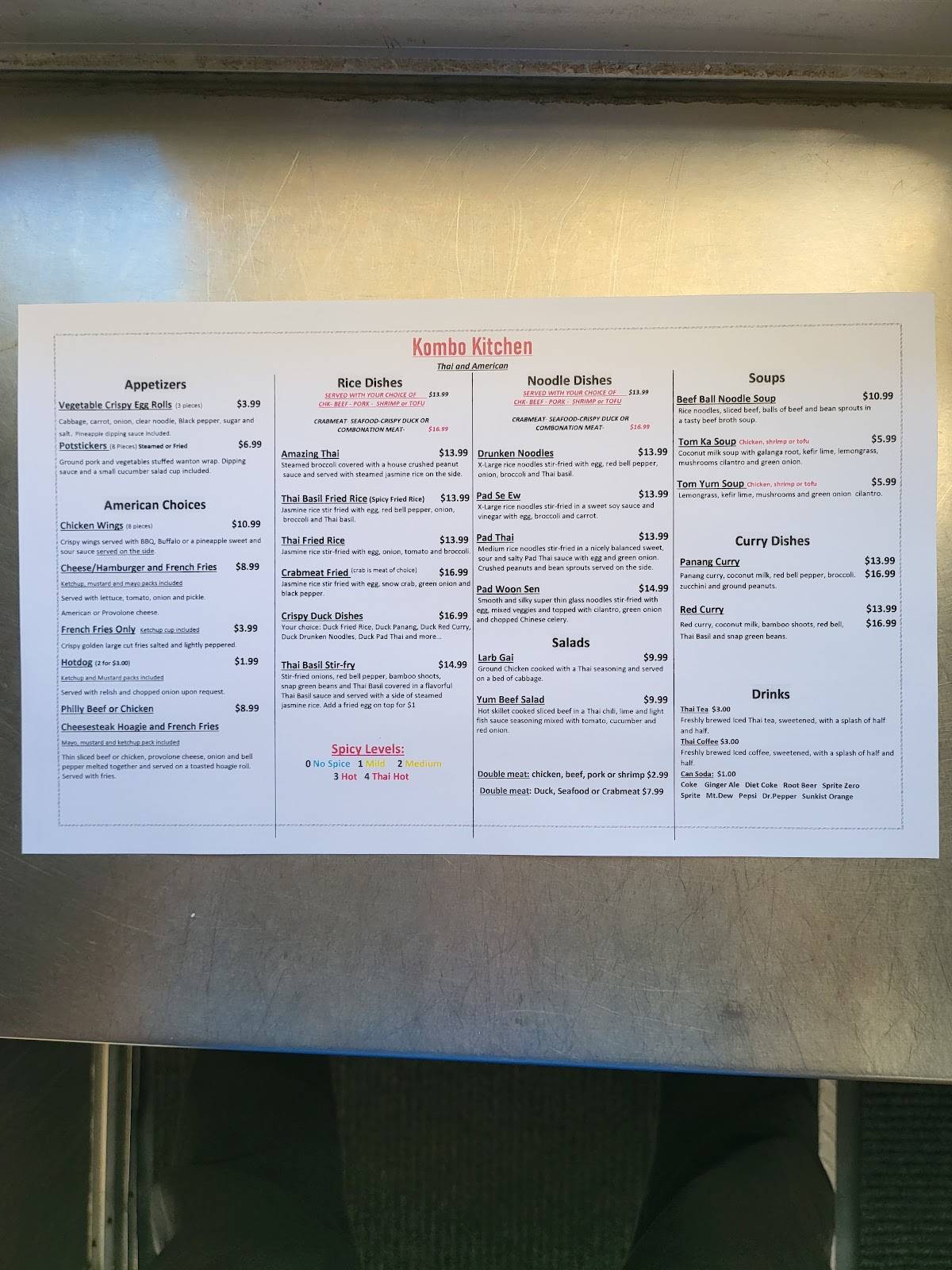 Menu at Kombo Kitchen Thai and American Chiefland FL fast food