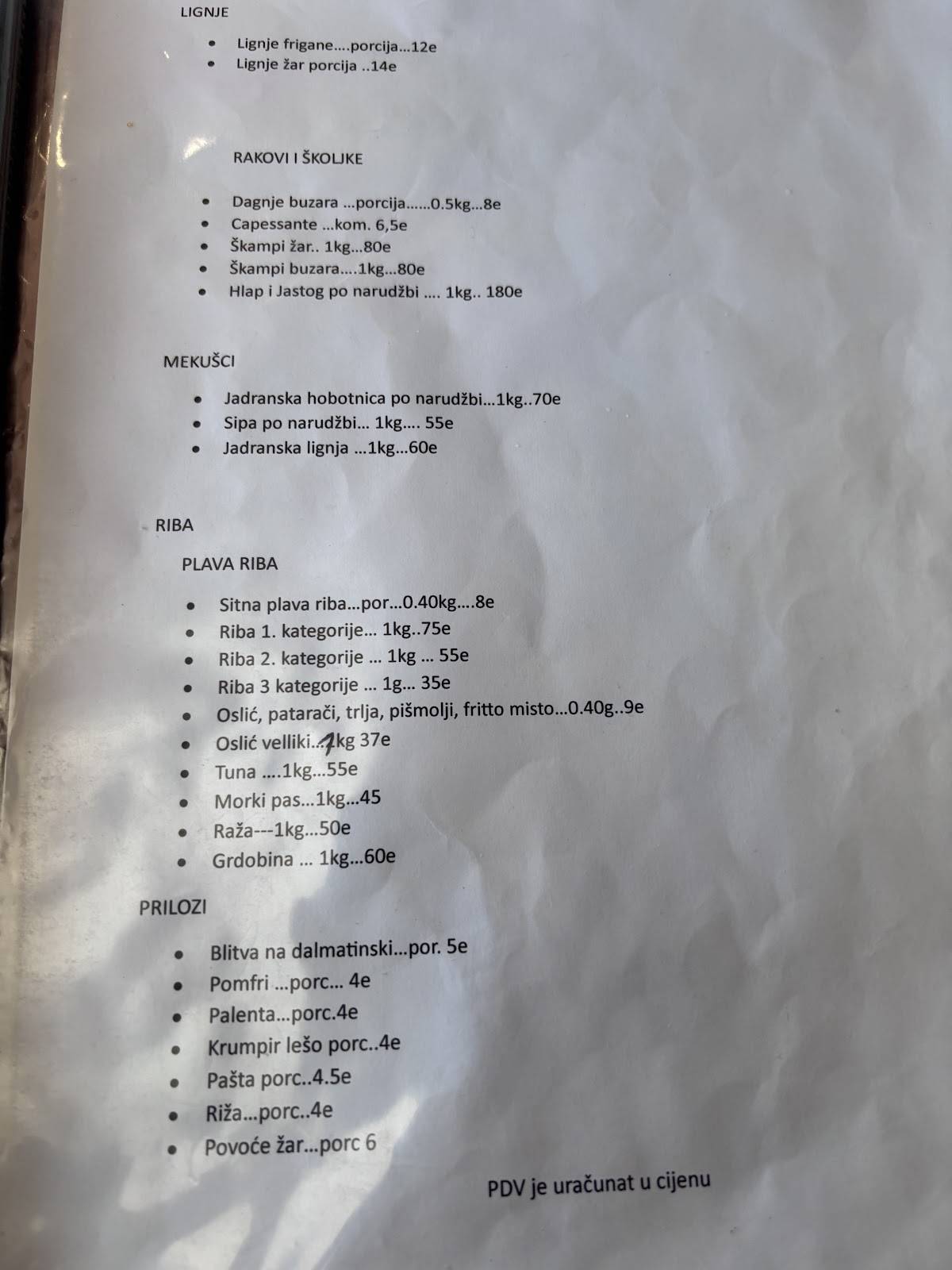 Menu di Konoba Ive 