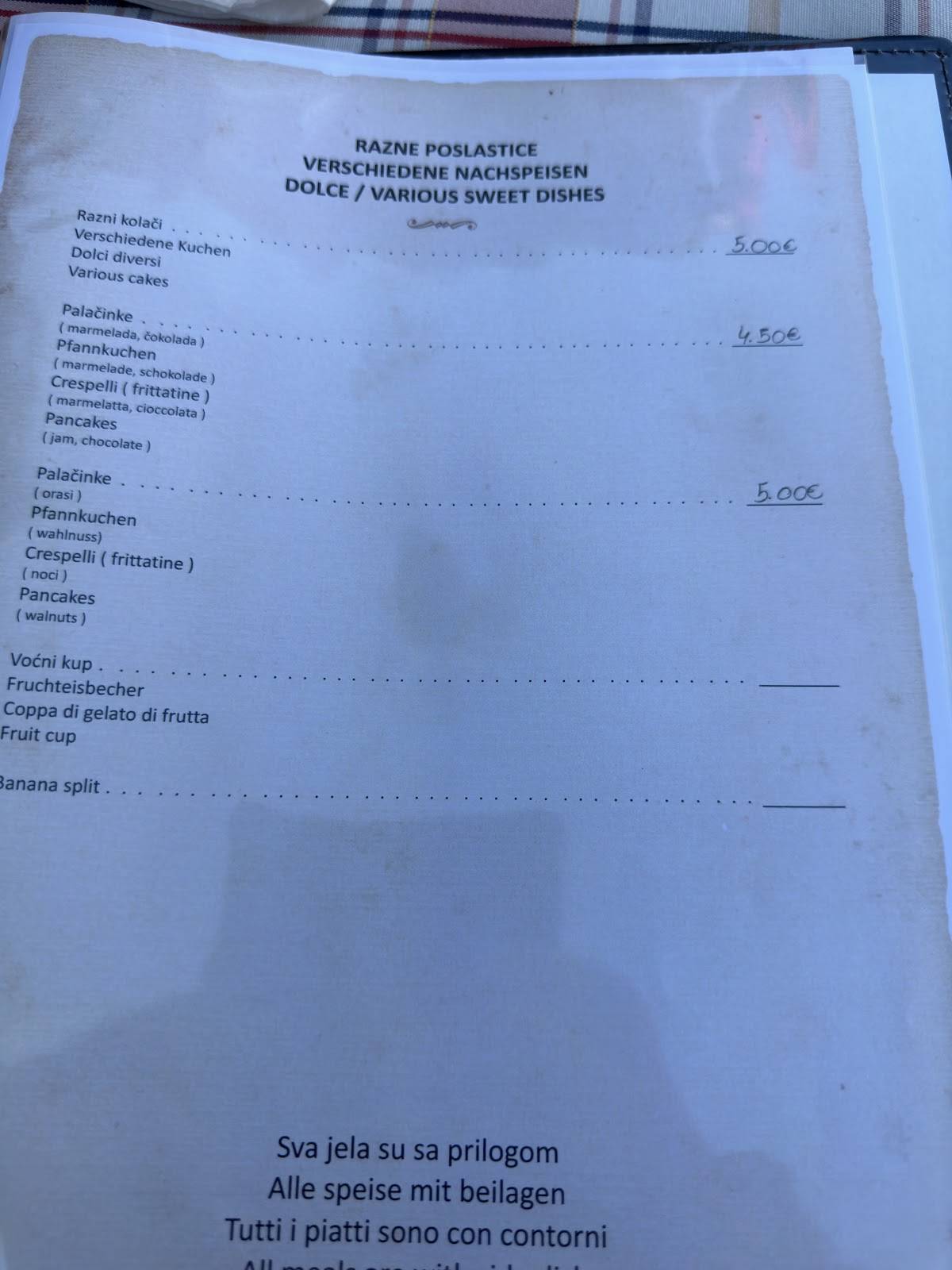 Menu di Konoba Porat 