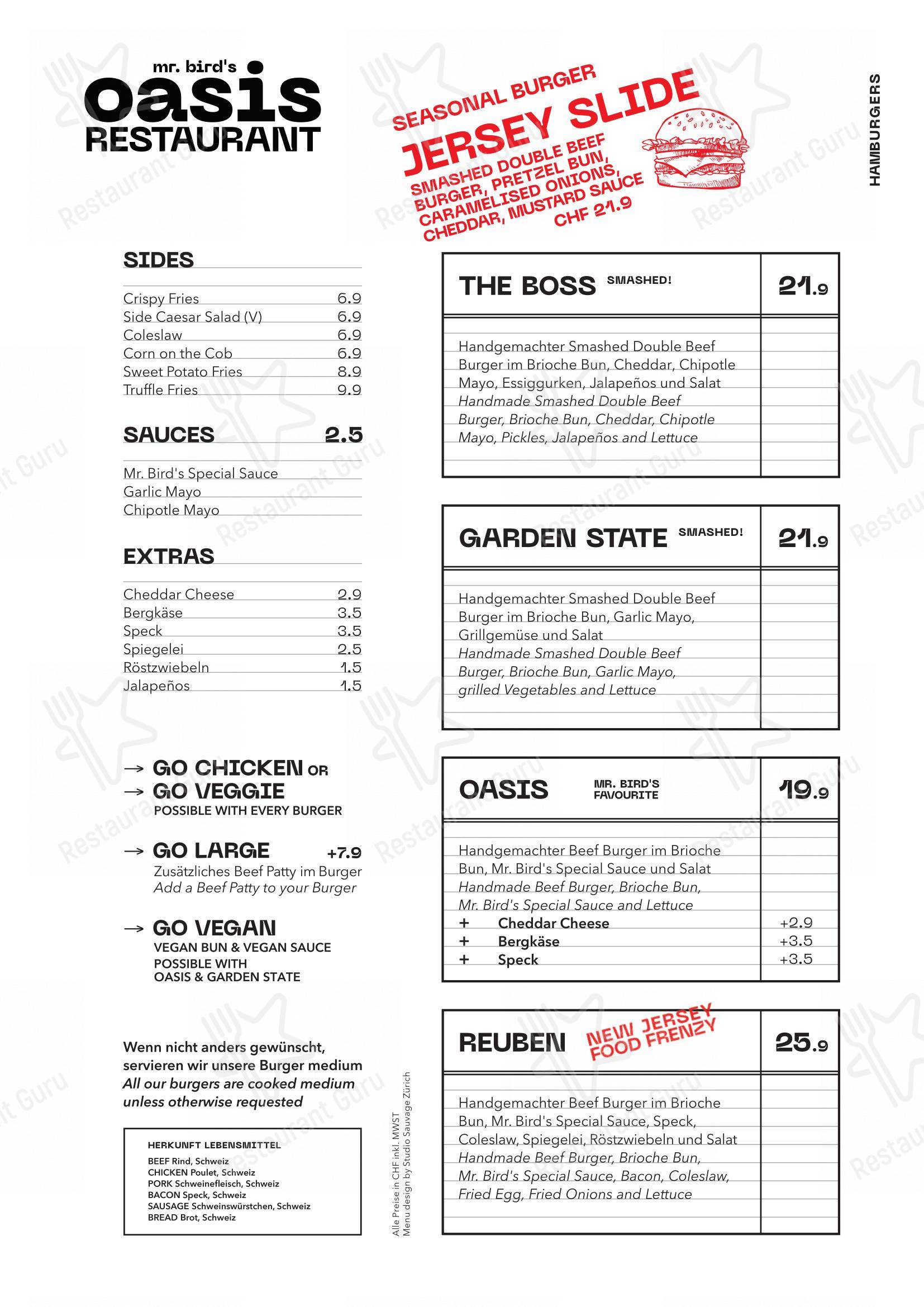 Korner in Zurigo - Menu