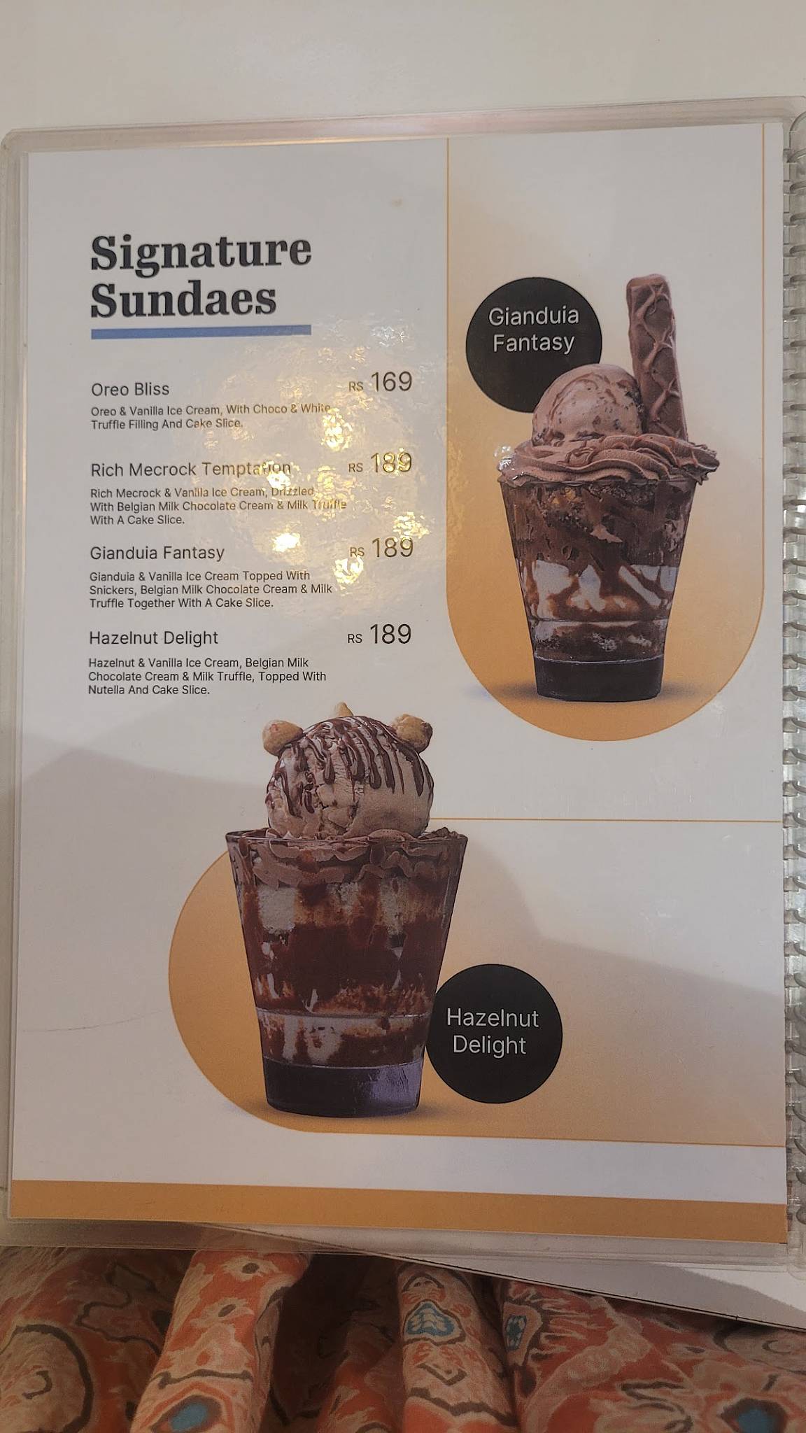 Gelato Cafe menu
