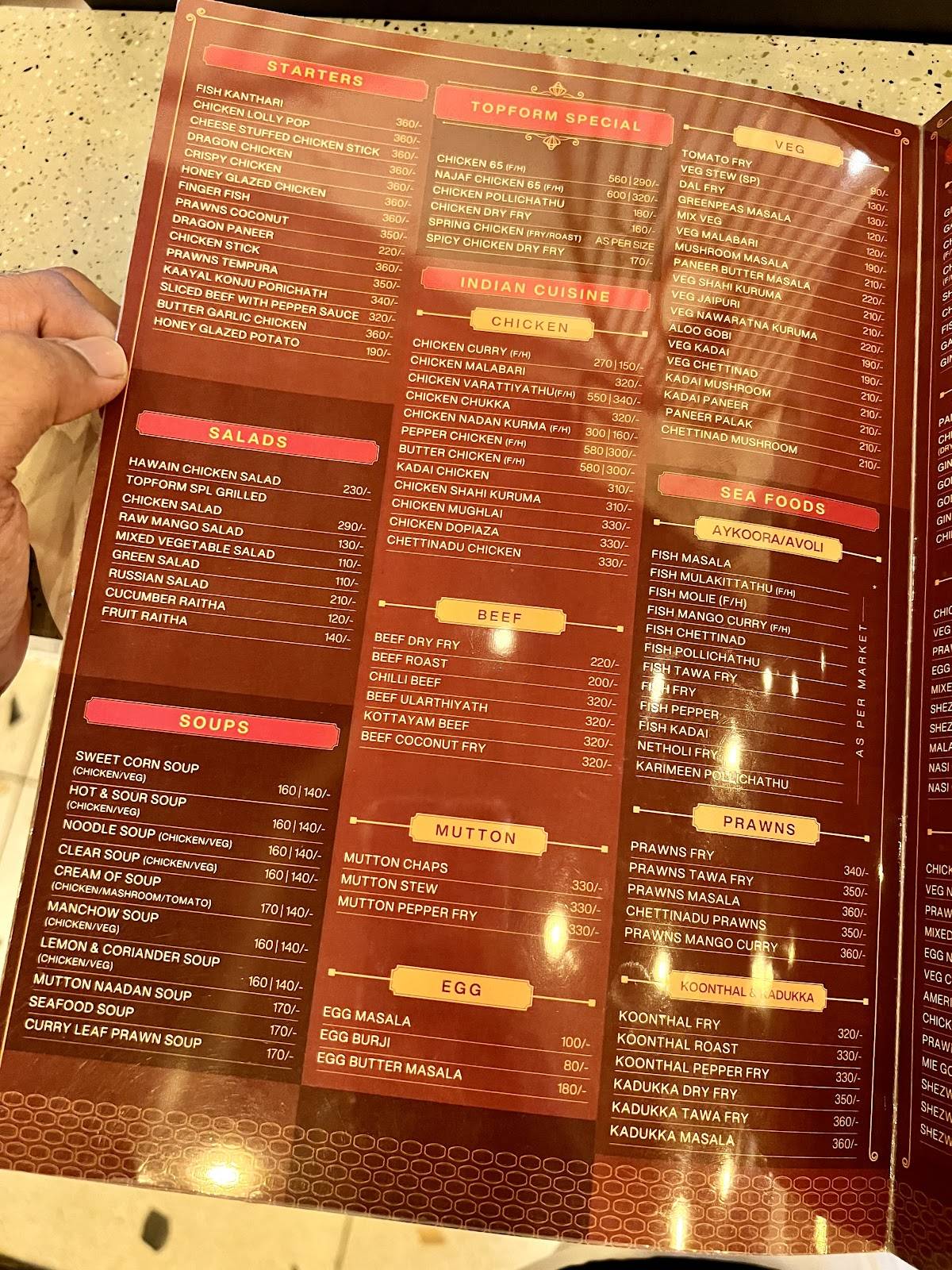 Topform Restaurant menu