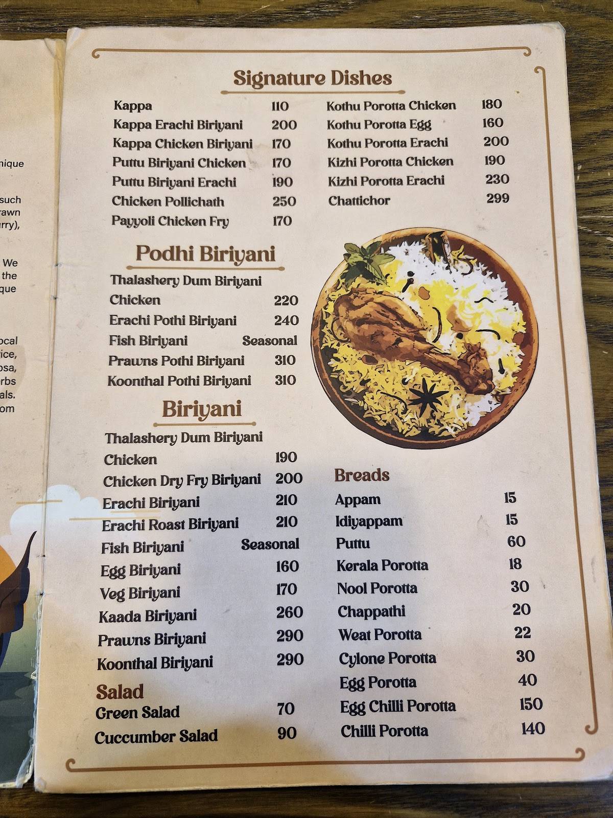 Kuttanad Restaurant menu