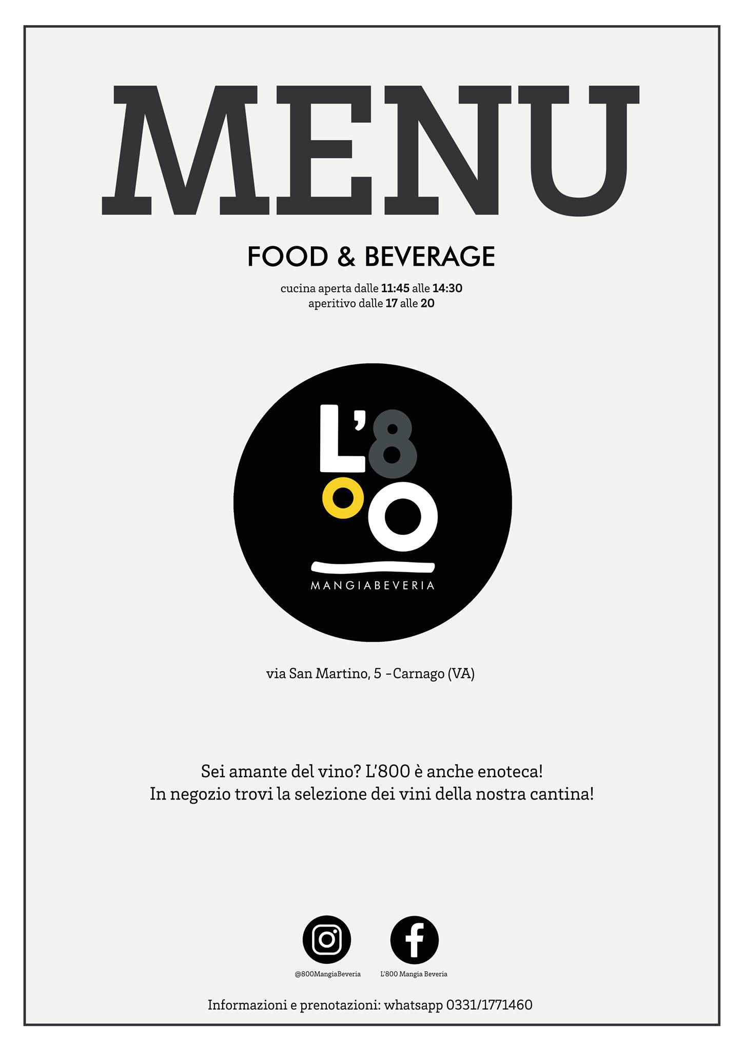 Menu di L'800-MangiaBeveria Varese 