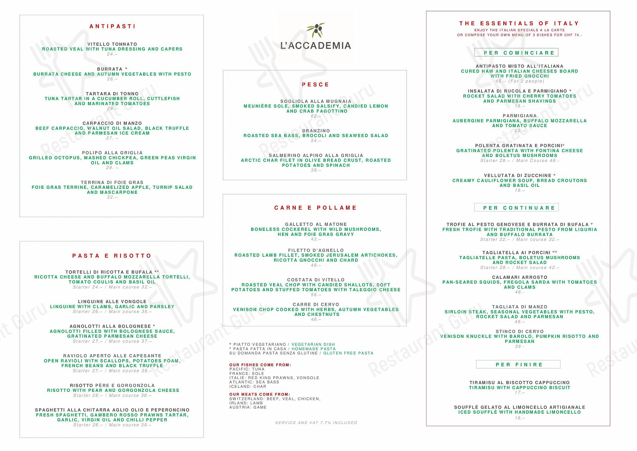 L'Accademia in Losanna - At Home Catering Menu