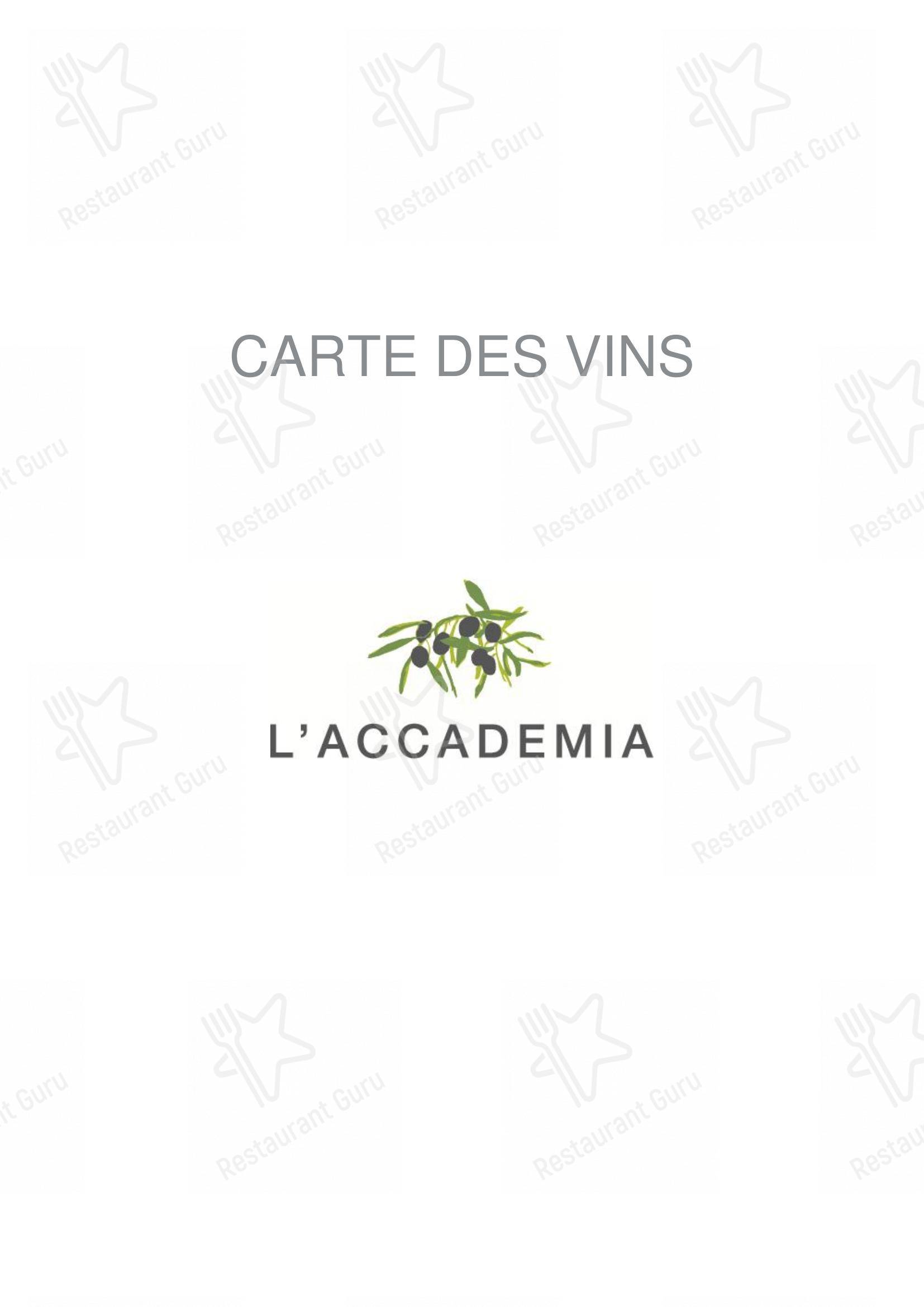 Основное меню per L'Accademia in Losanna