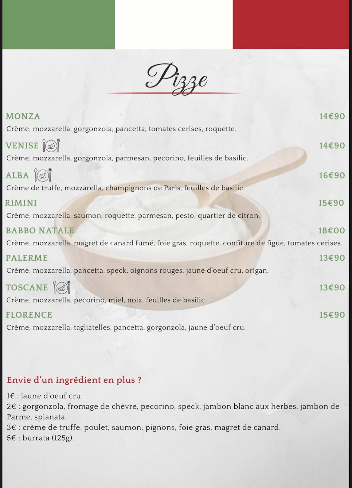 Menu de L'Amici