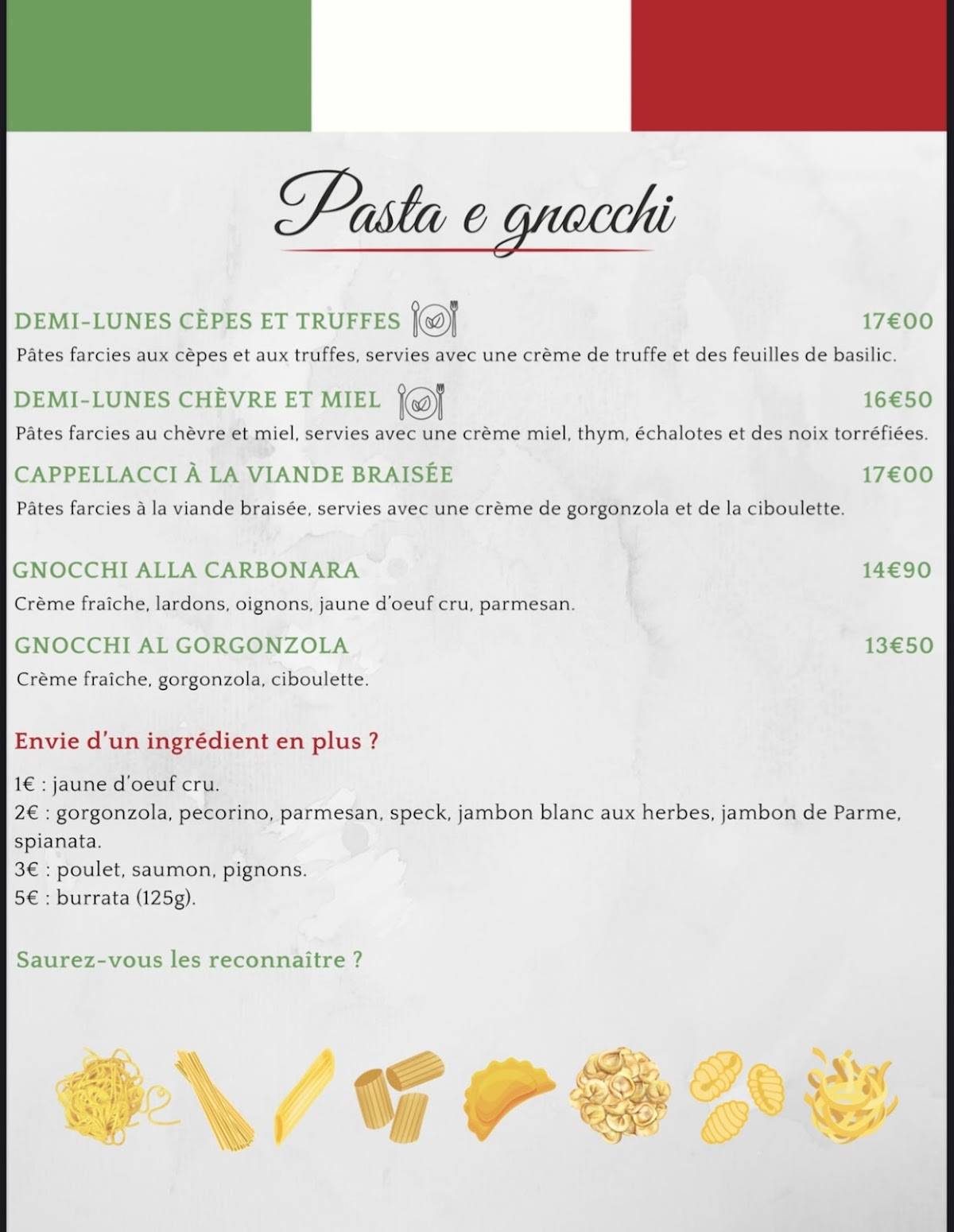 Menu de L'Amici