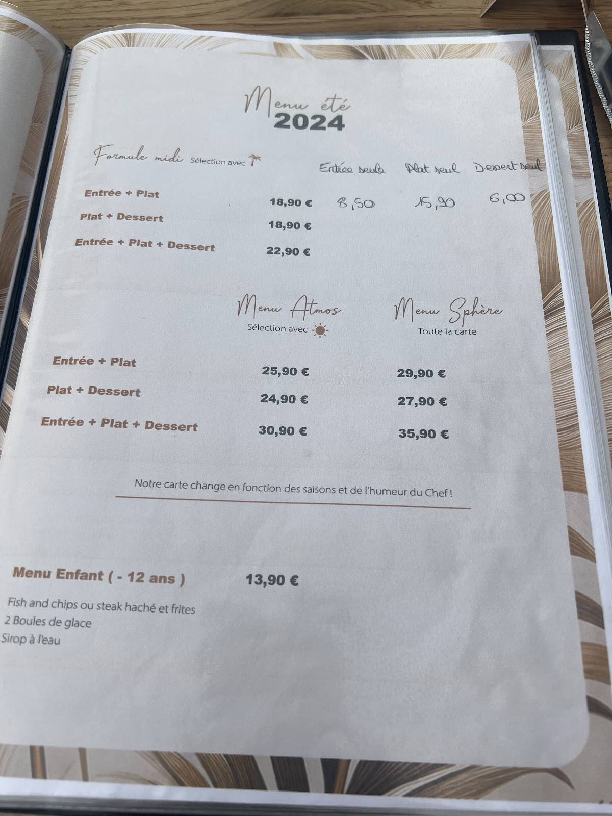 Menu de L'Atmosphère