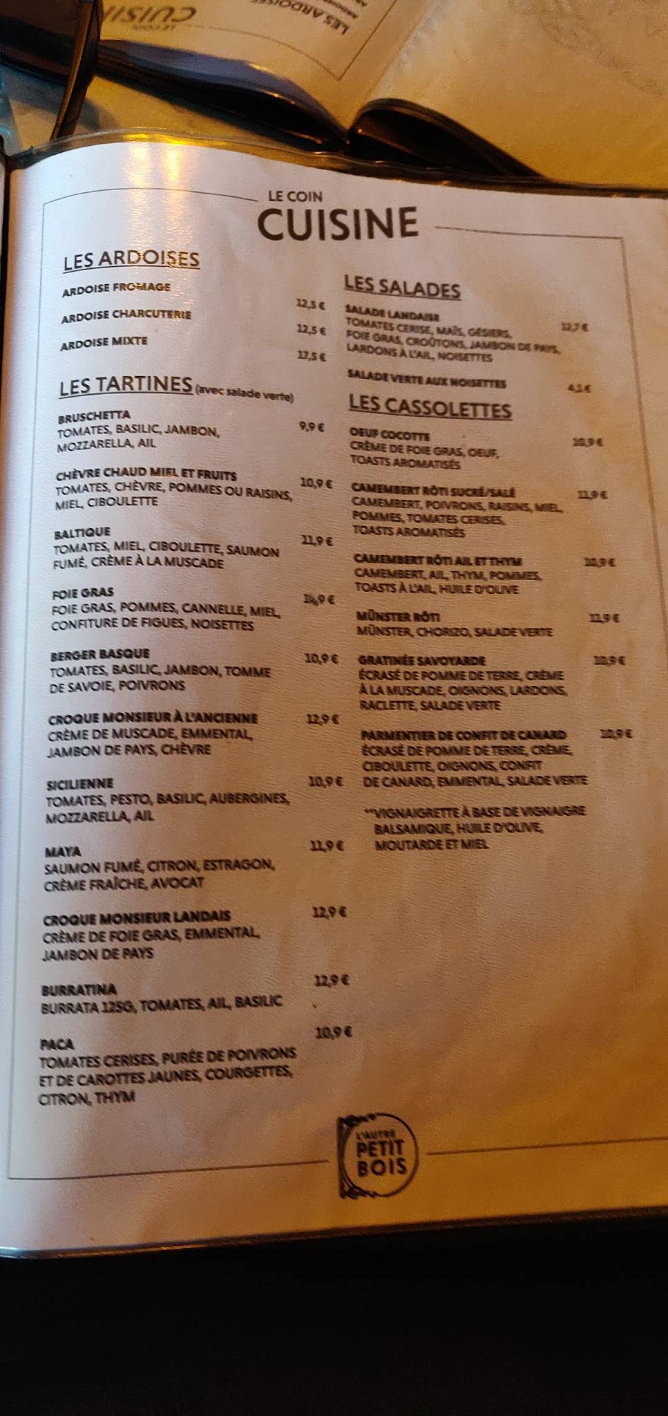 Menu au Restaurant L'Autre Petit Bois Bordeaux, Bordeaux