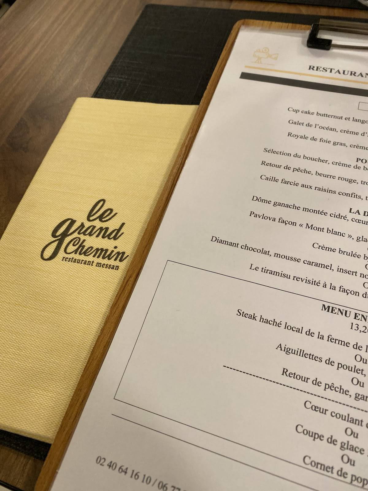 Menu de LE GRAND CHEMIN