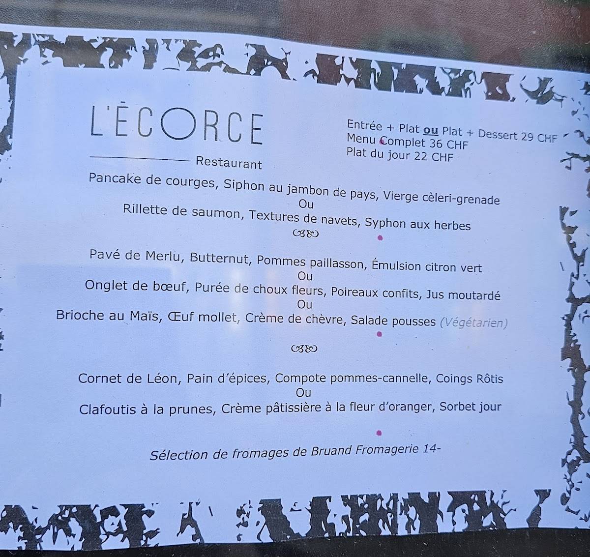 Menu di L'Écorce 