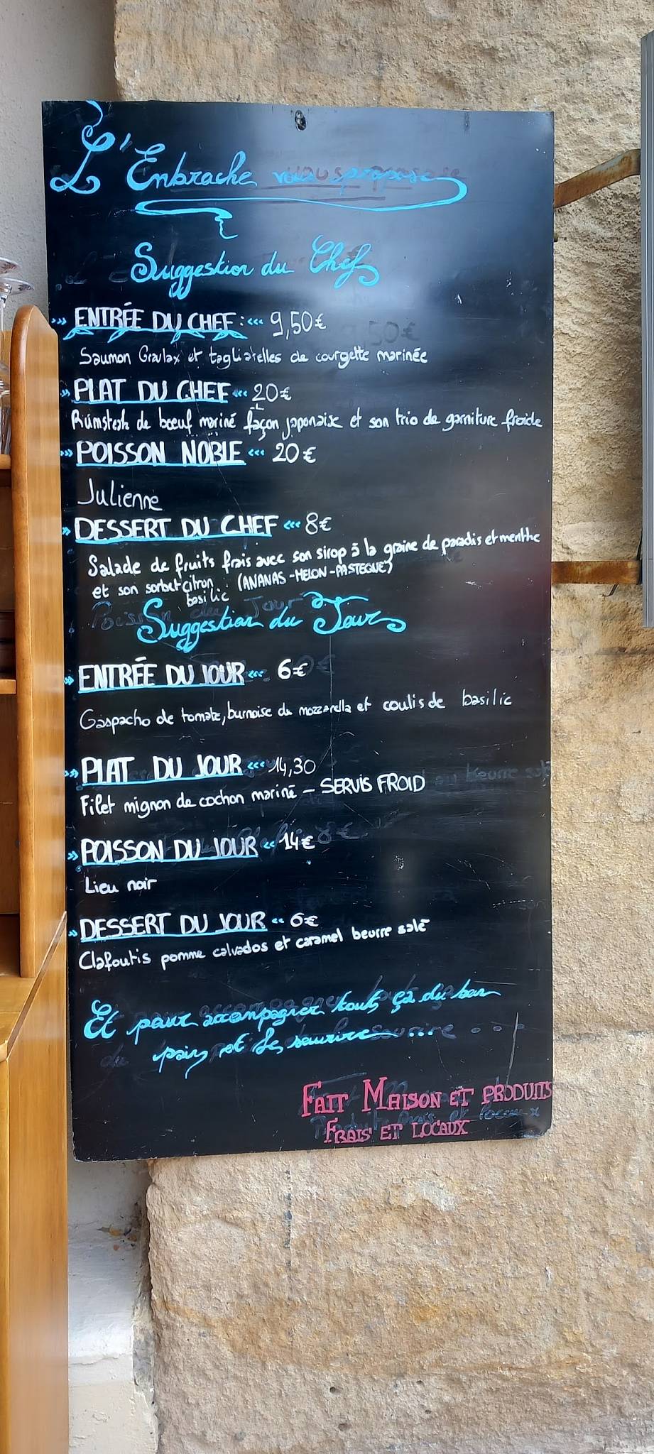 Menu de L'Embroche