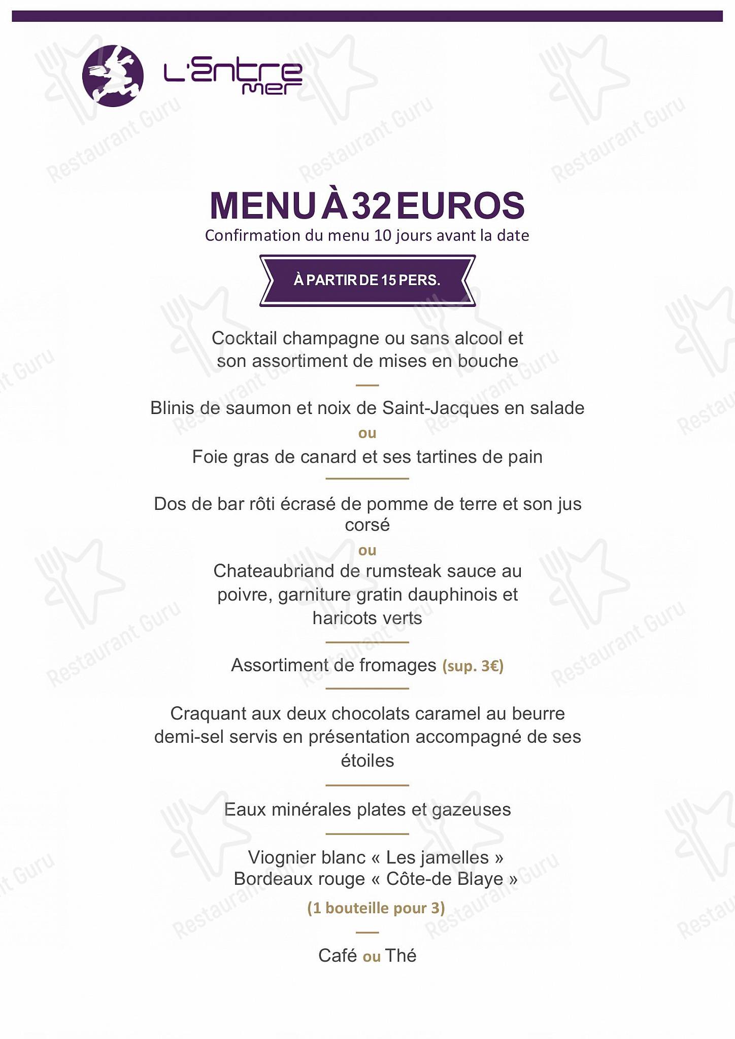 L'Entre mer - Restaurant Rueil Malmaison dans Rueil-Malmaison - Dinner Menu