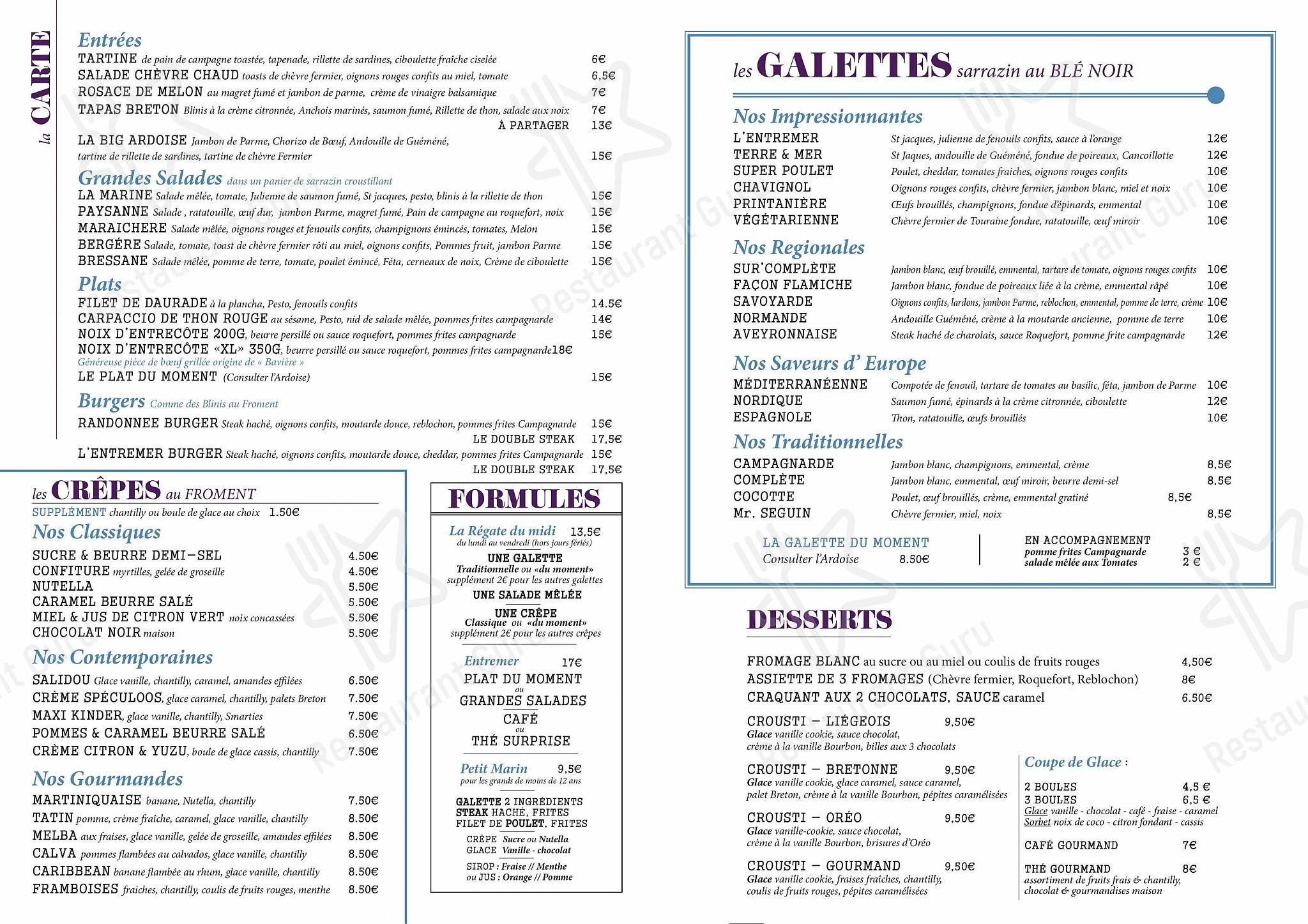Dinner Menu pour L'Entre mer - Restaurant Rueil Malmaison dans Rueil-Malmaison