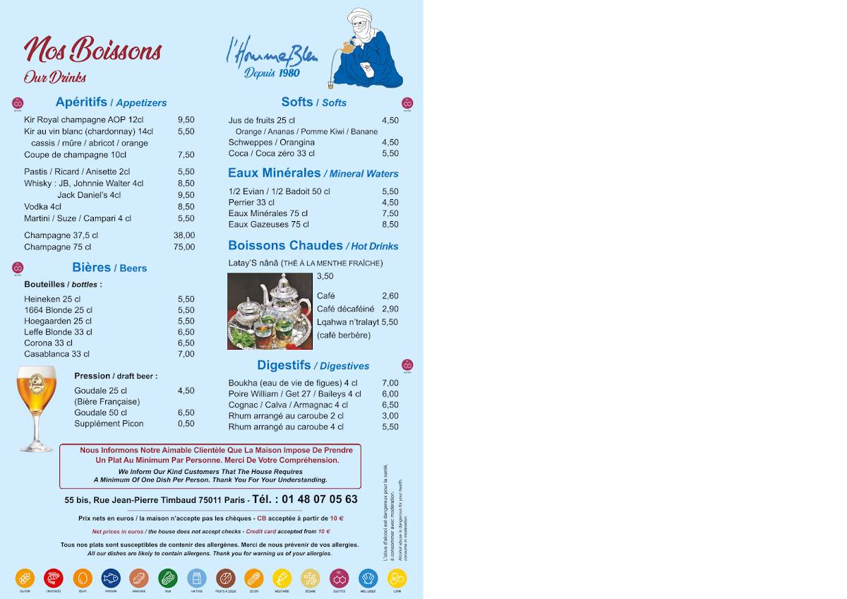 Menu de L'Homme Bleu