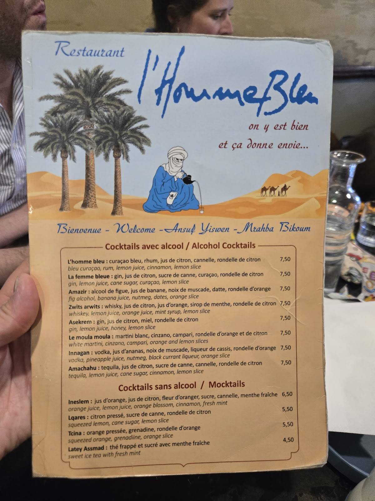 Menu de L'Homme Bleu