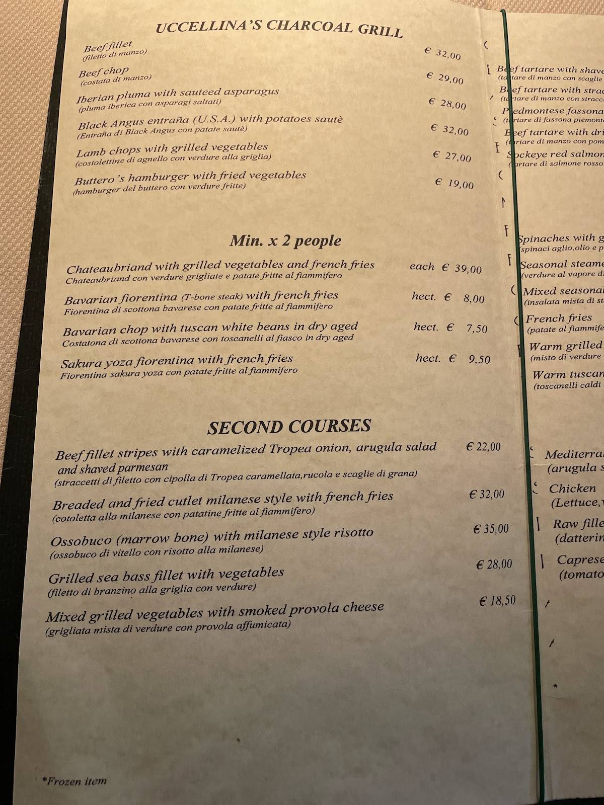 Menu di L'Uccellina 