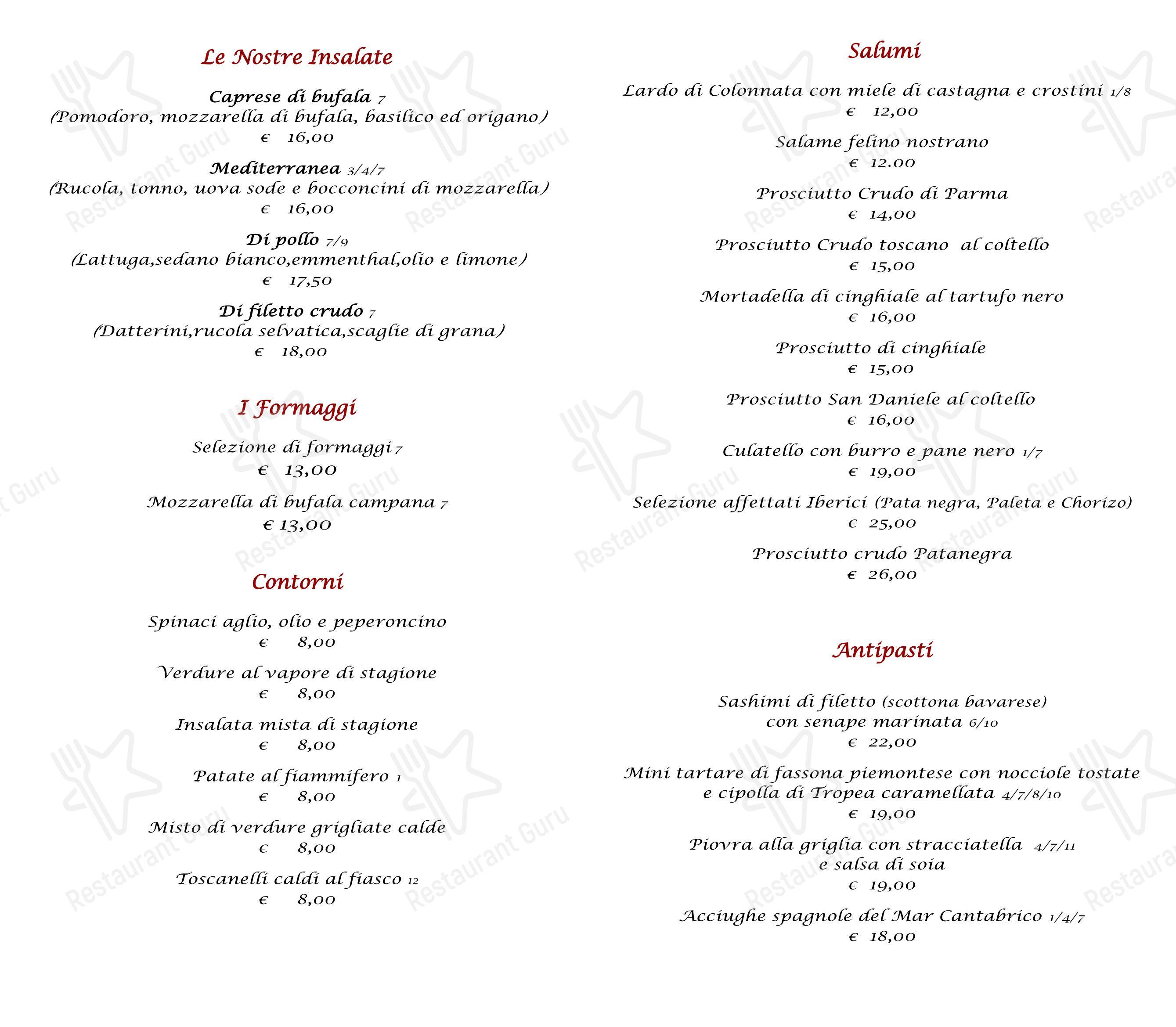 L'Uccellina in Milano - Menu