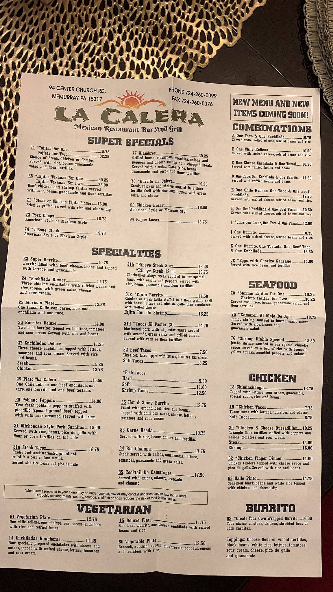 Menu at La Calera Mexican Bar & Grill, McMurray