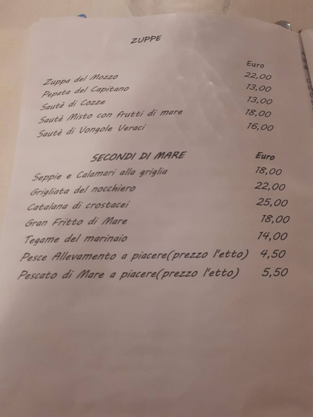 Menu Da La Cambusa Del Capitano Ristorante Firenze