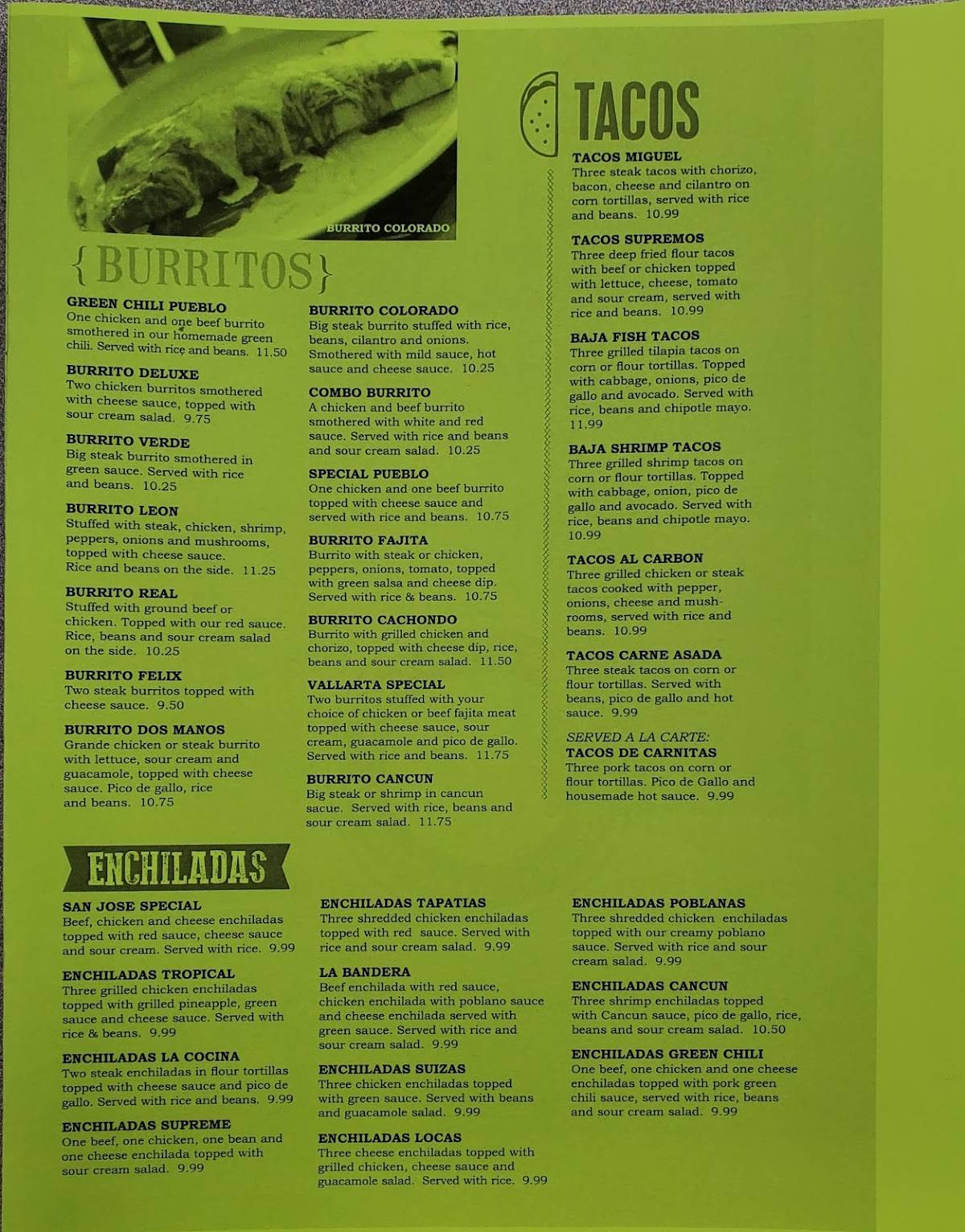 Menu at La Cocina Mexican Restaurant, York