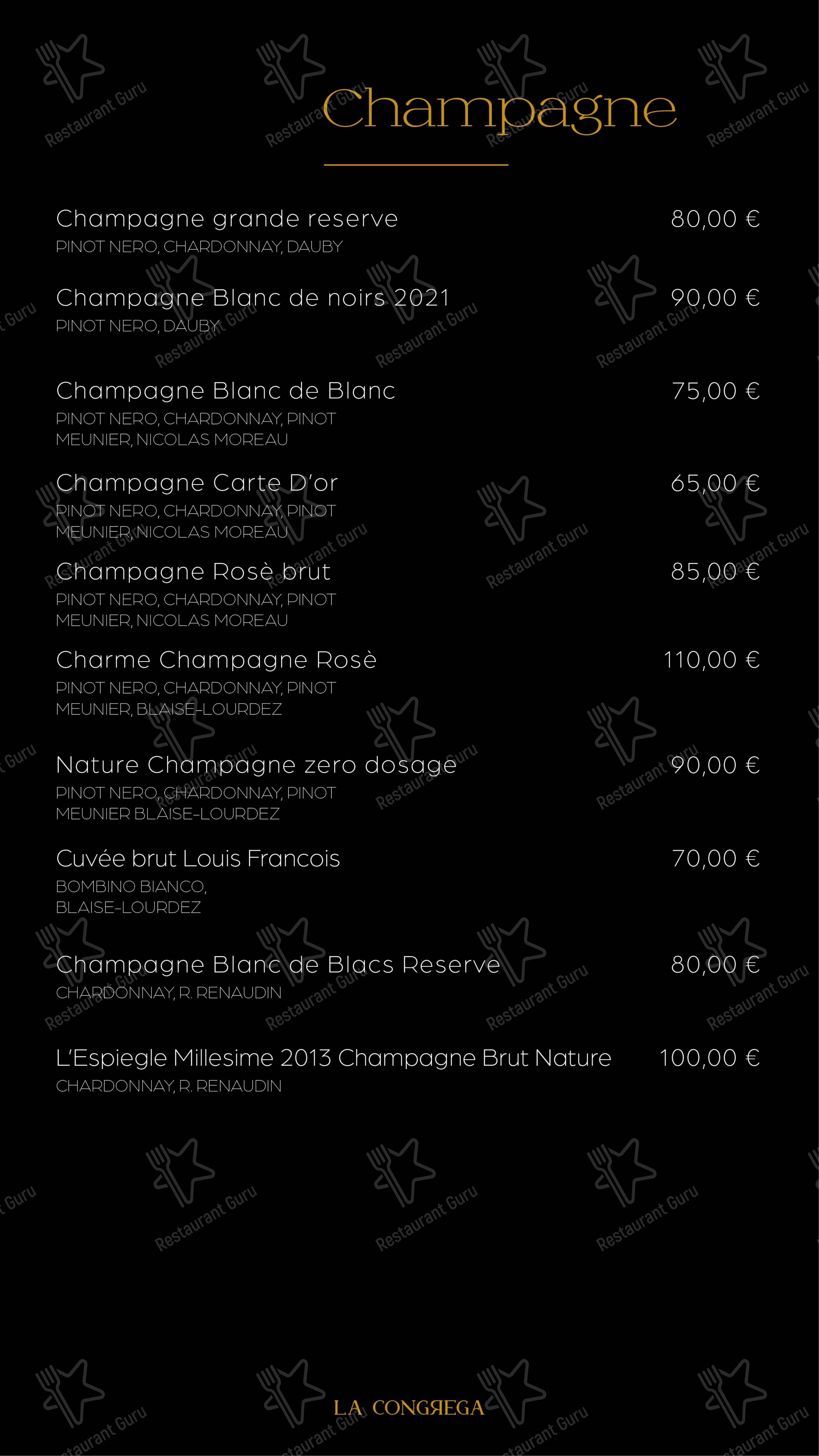 Menu bar per La Congrega