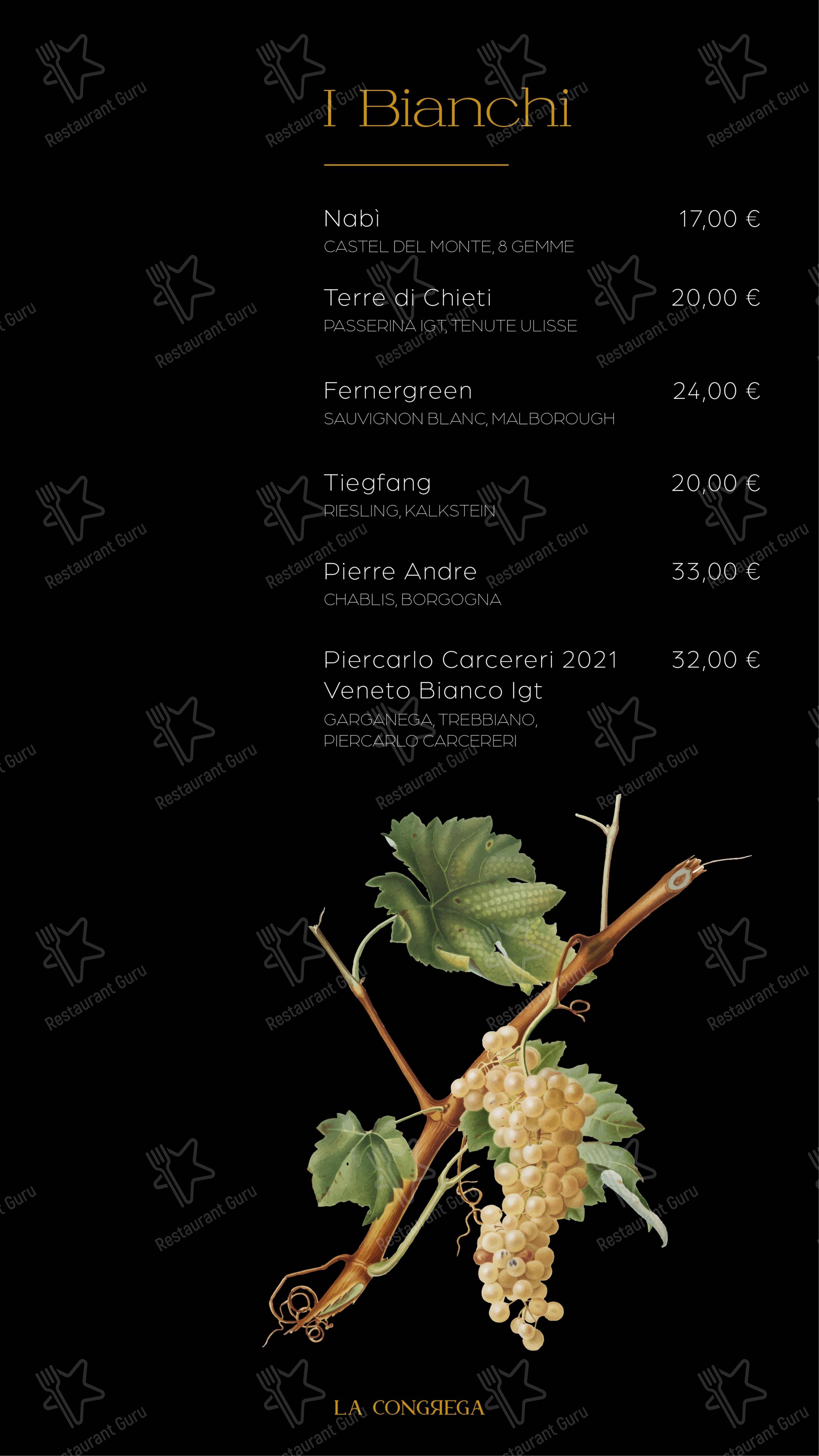 Menu bar per La Congrega