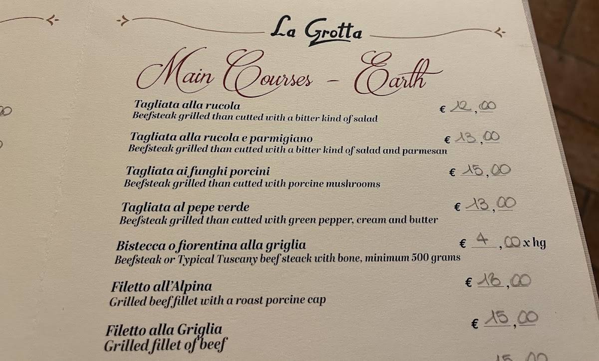 Menu di Ristorante Pizzeria Affittacamere "La Grotta" 