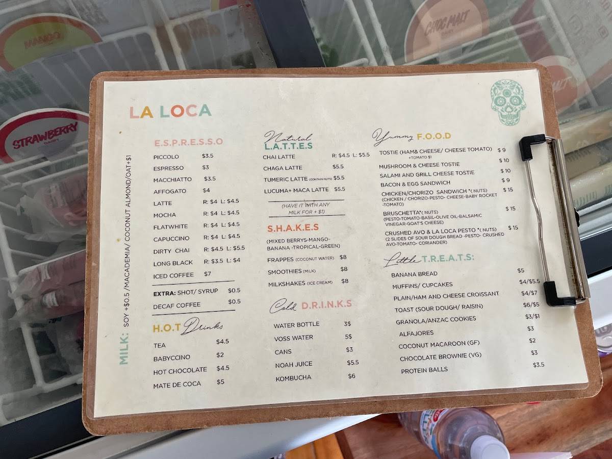 Menu at La Loca Cafe, Queenscliff