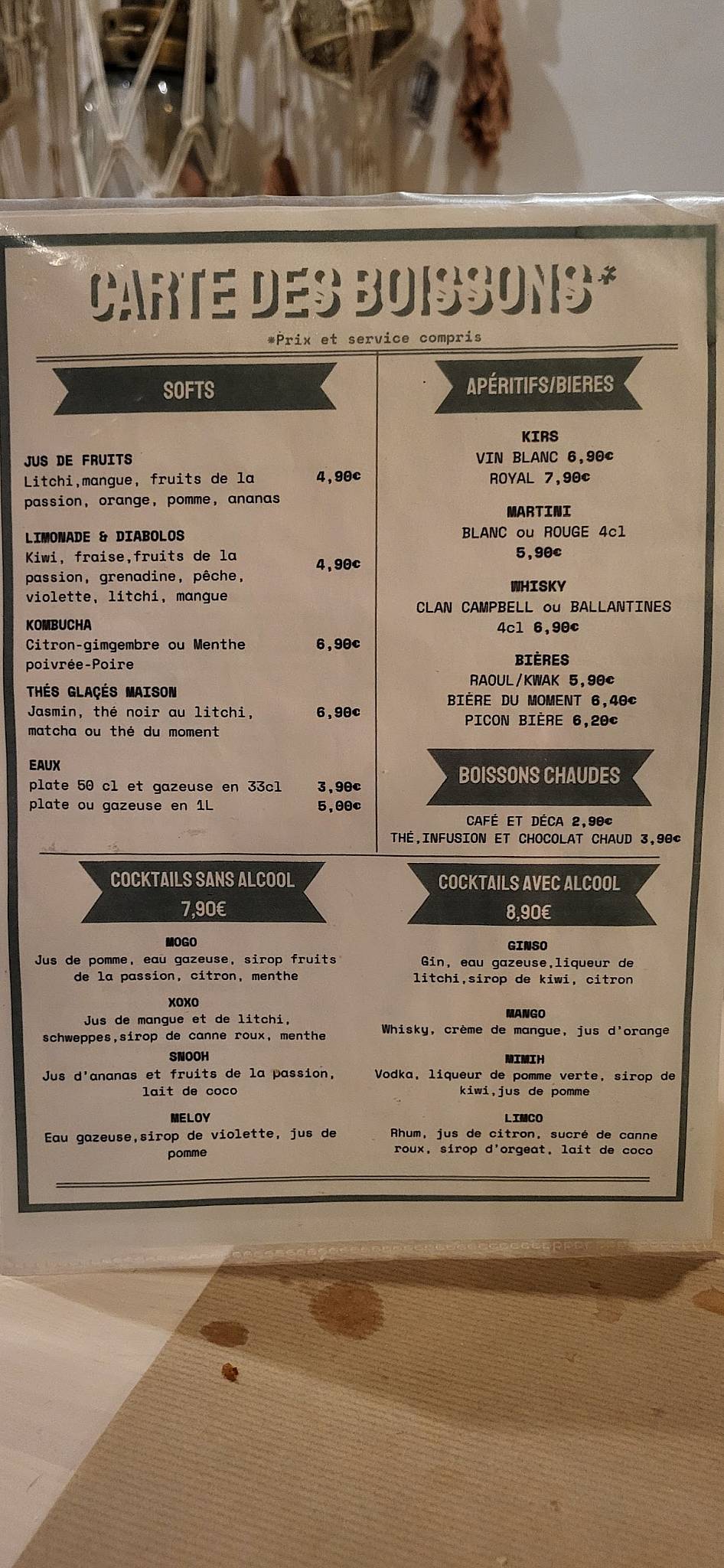 Menu de SOJUN
