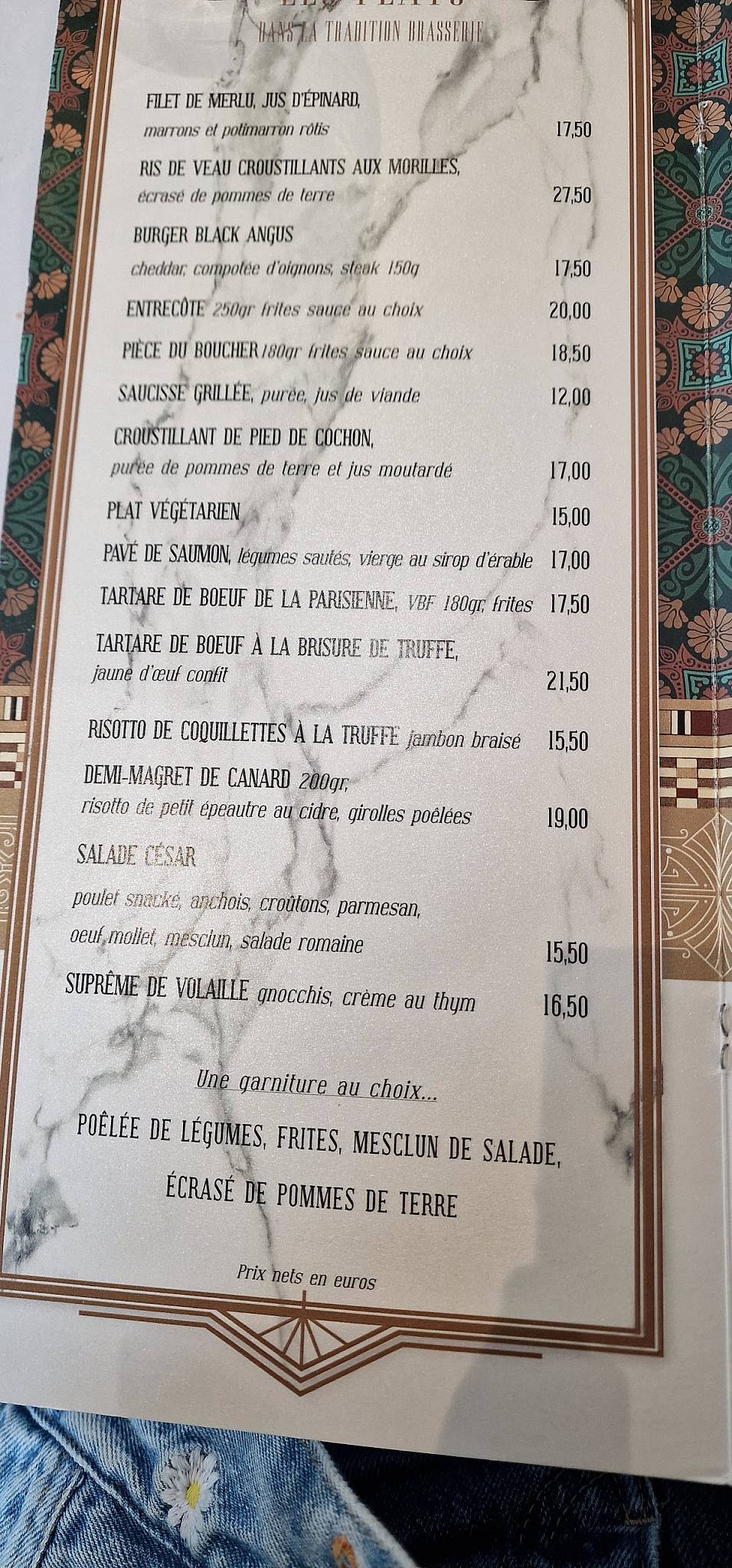 Menu de La Parisienne