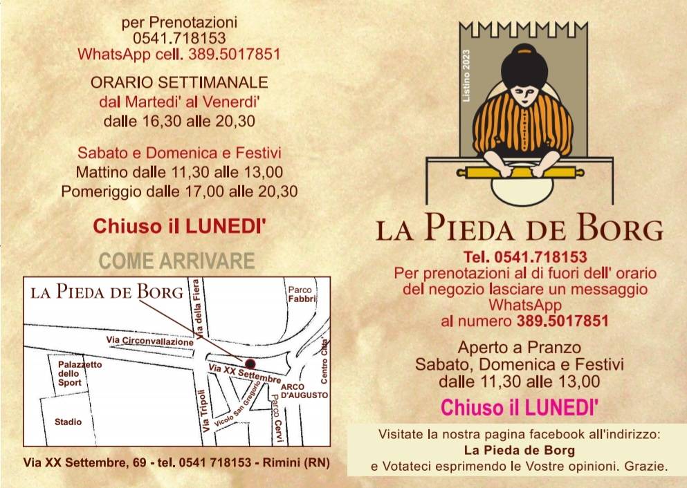Menu di La Pieda de Borg 